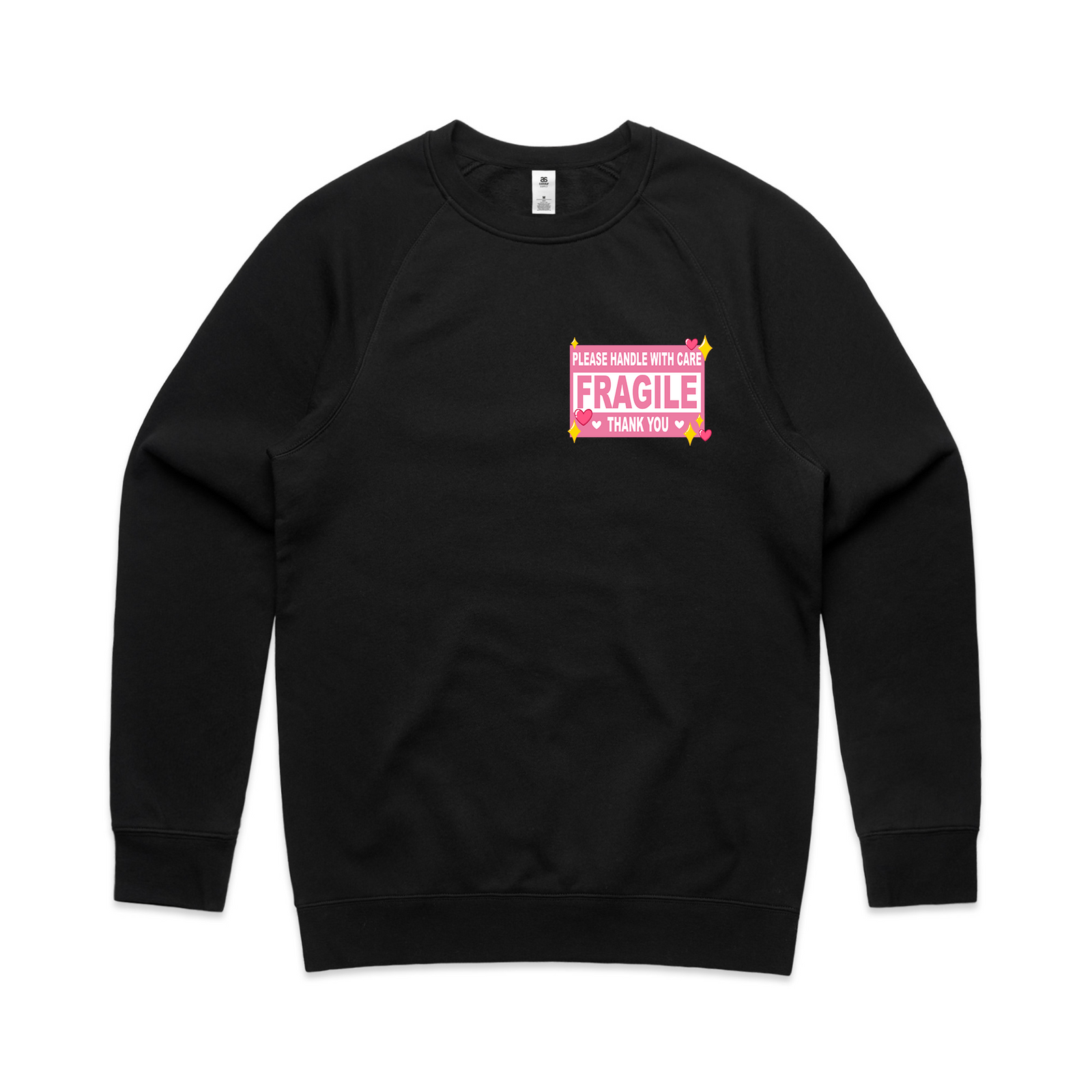 Black regular jumper with Fragile Jumper graphic by Lonely Kids Club