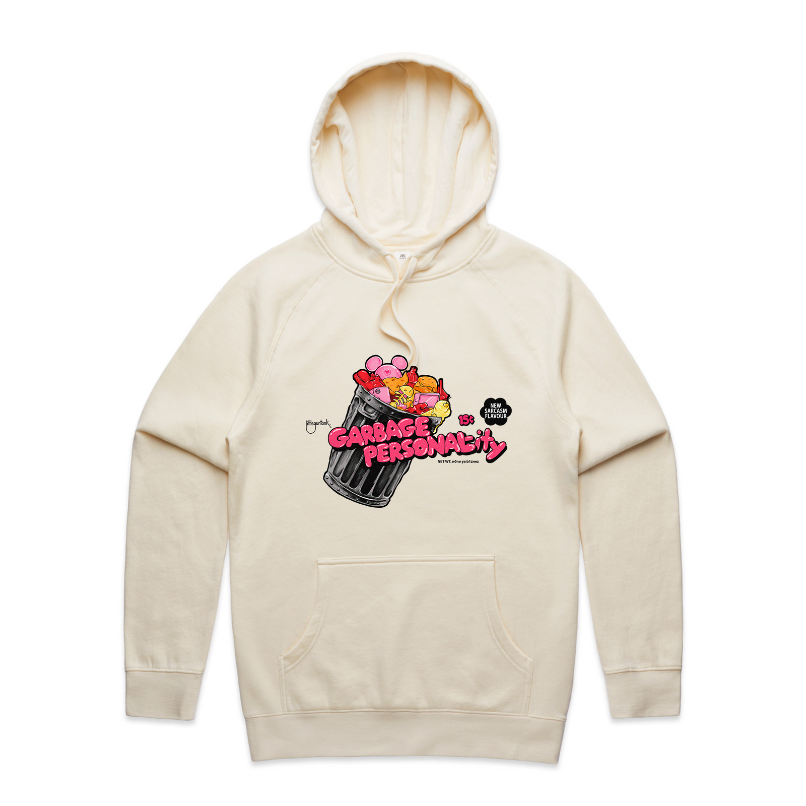 Ecru regular hoodie with Garbage Personality Hoodie graphic by Lonely Kids Club