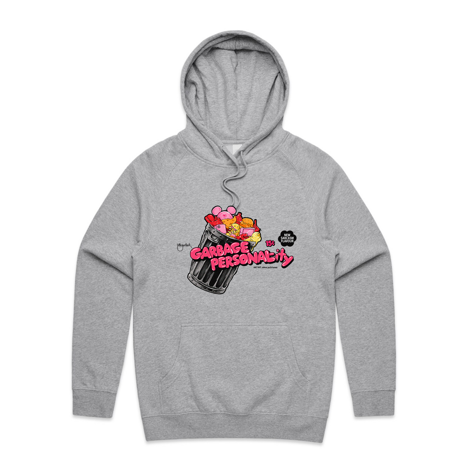 Grey Marle regular hoodie with Garbage Personality Hoodie graphic by Lonely Kids Club