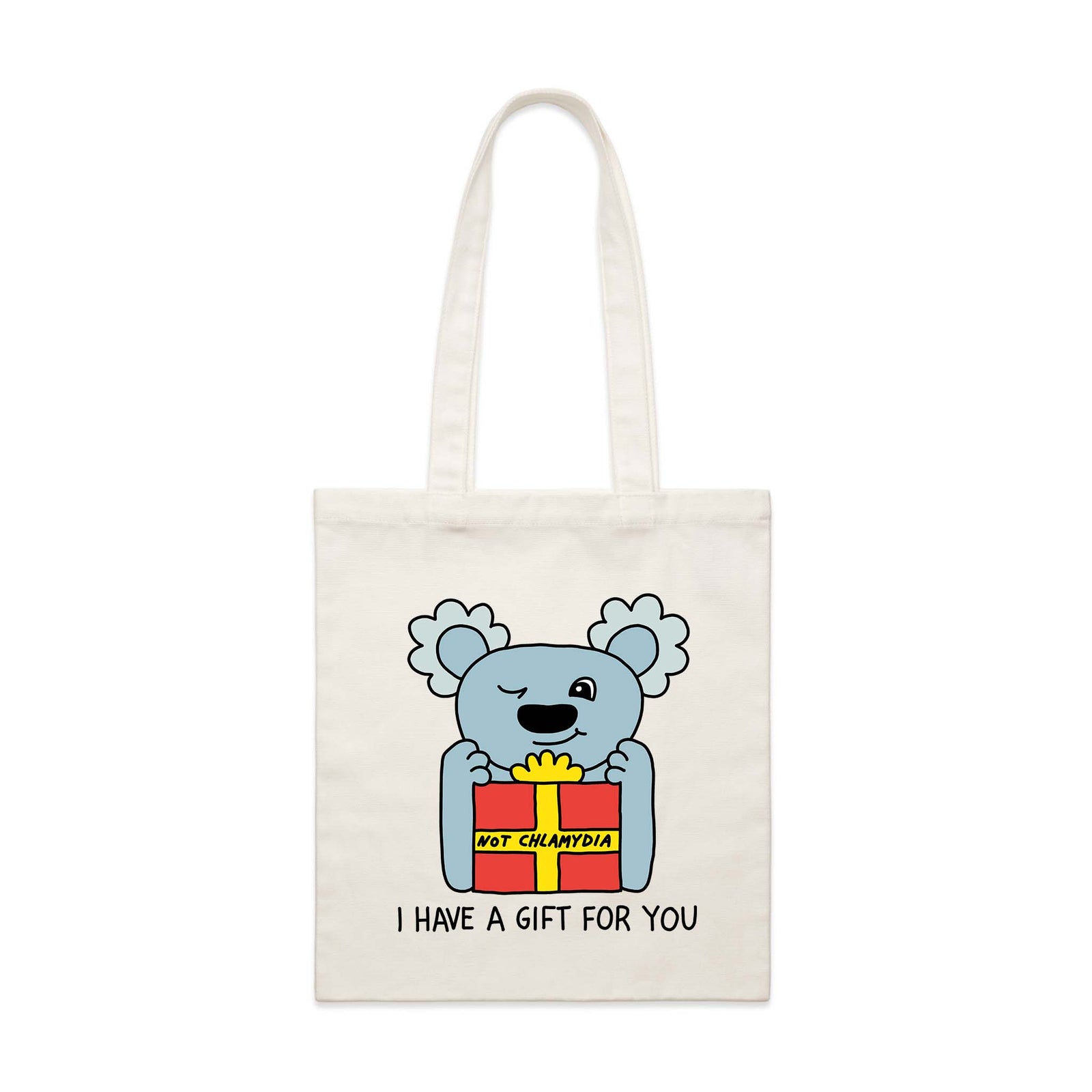 Cream parcel tote with Gift For You Tote graphic by Lonely Kids Club