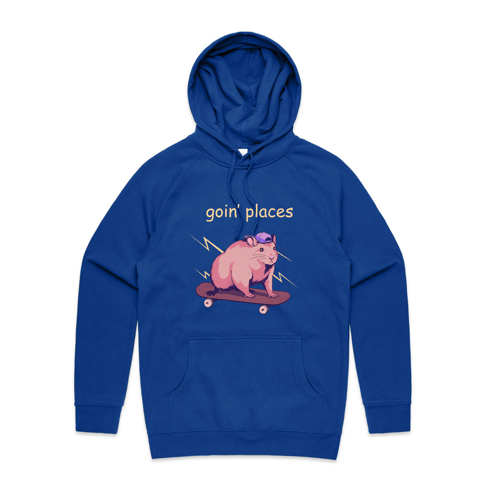 Royal Blue regular hoodie with Goin' Places Hoodie graphic by Lonely Kids Club