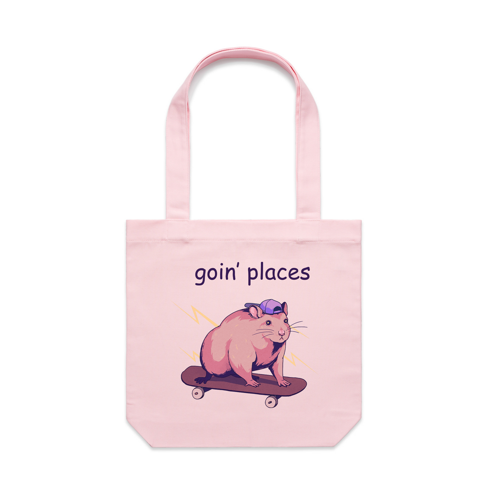 Pink carrie tote with Goin' Places Tote graphic by Lonely Kids Club