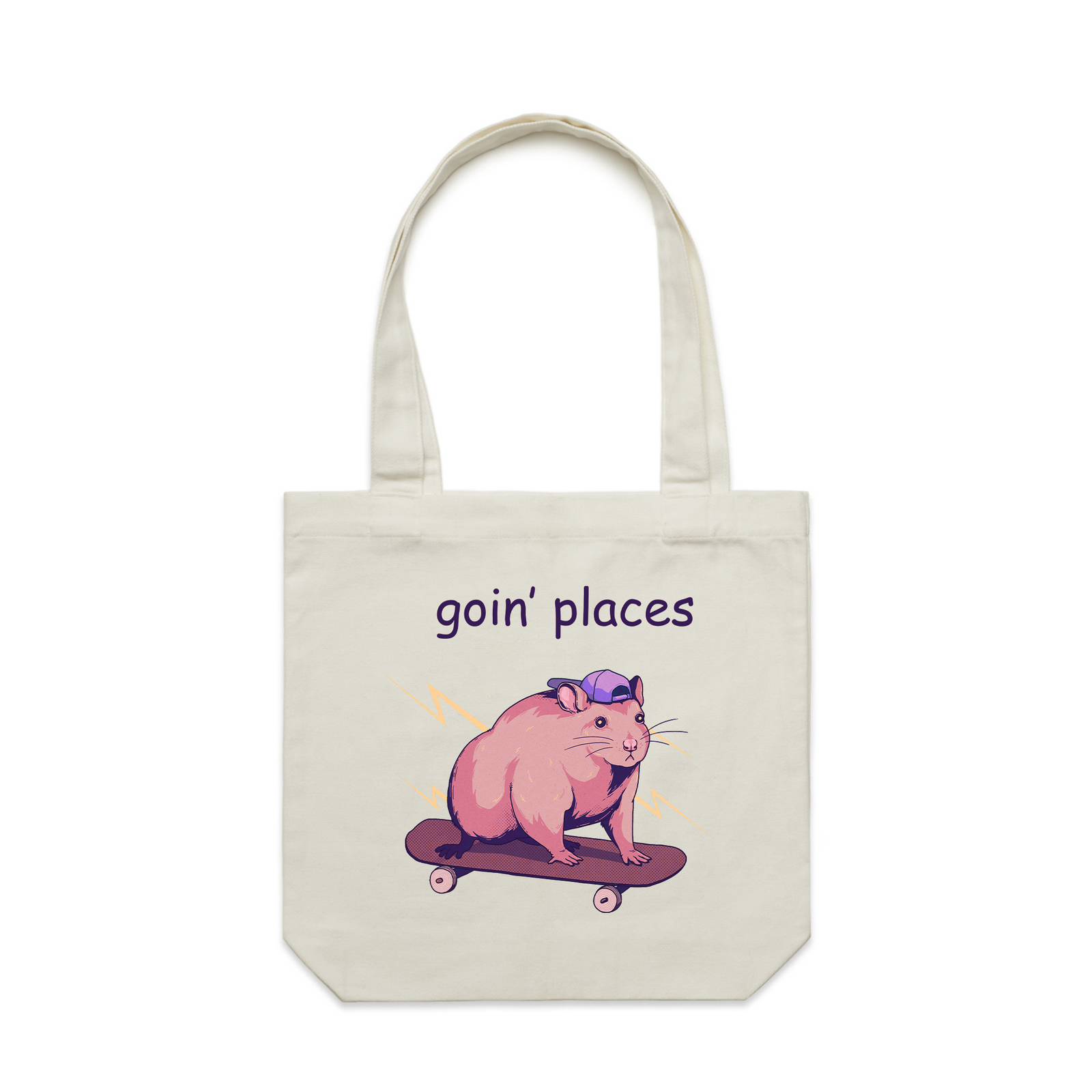 Cream carrie tote with Goin' Places Tote graphic by Lonely Kids Club