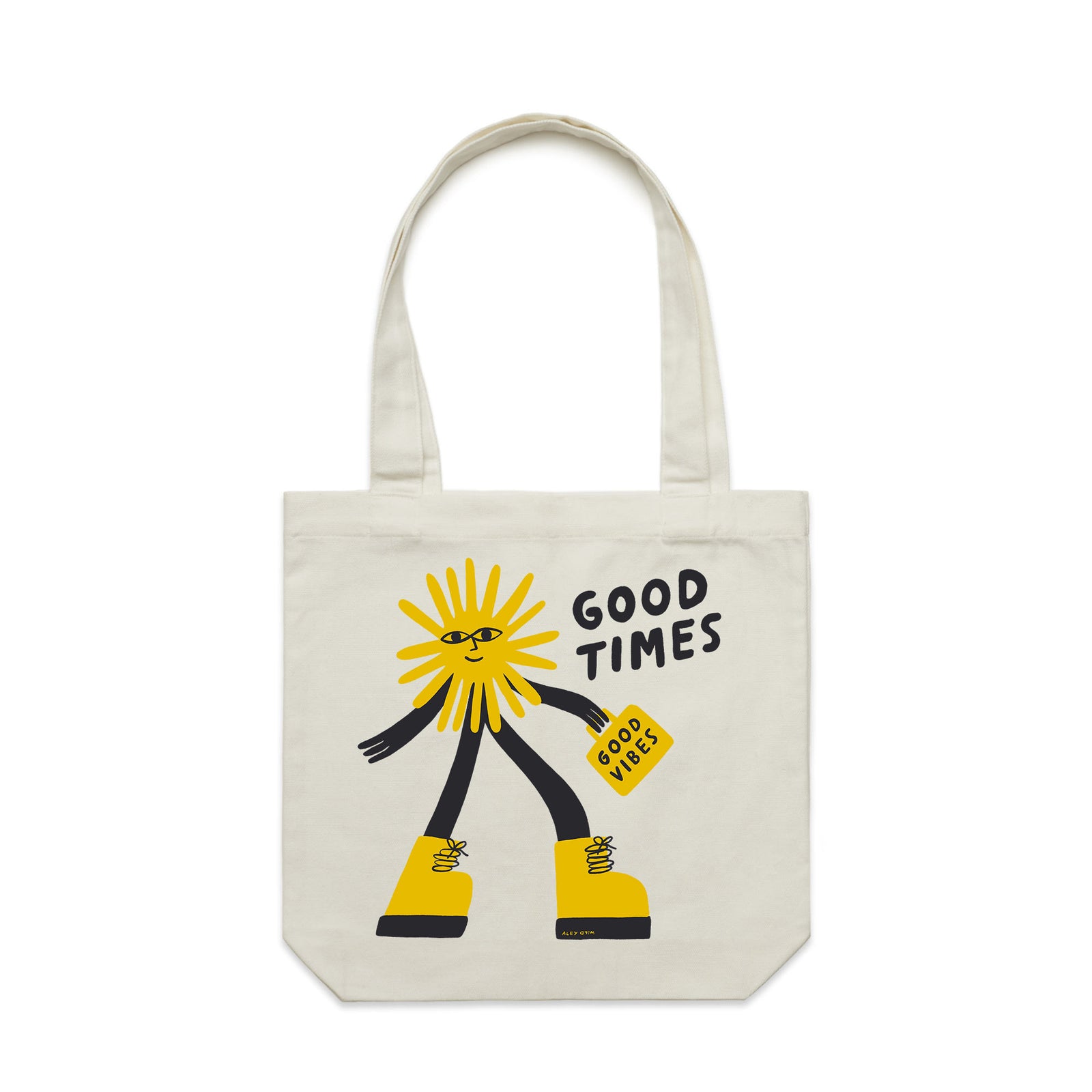 Cream carrie tote with Good Times Tote graphic by Lonely Kids Club
