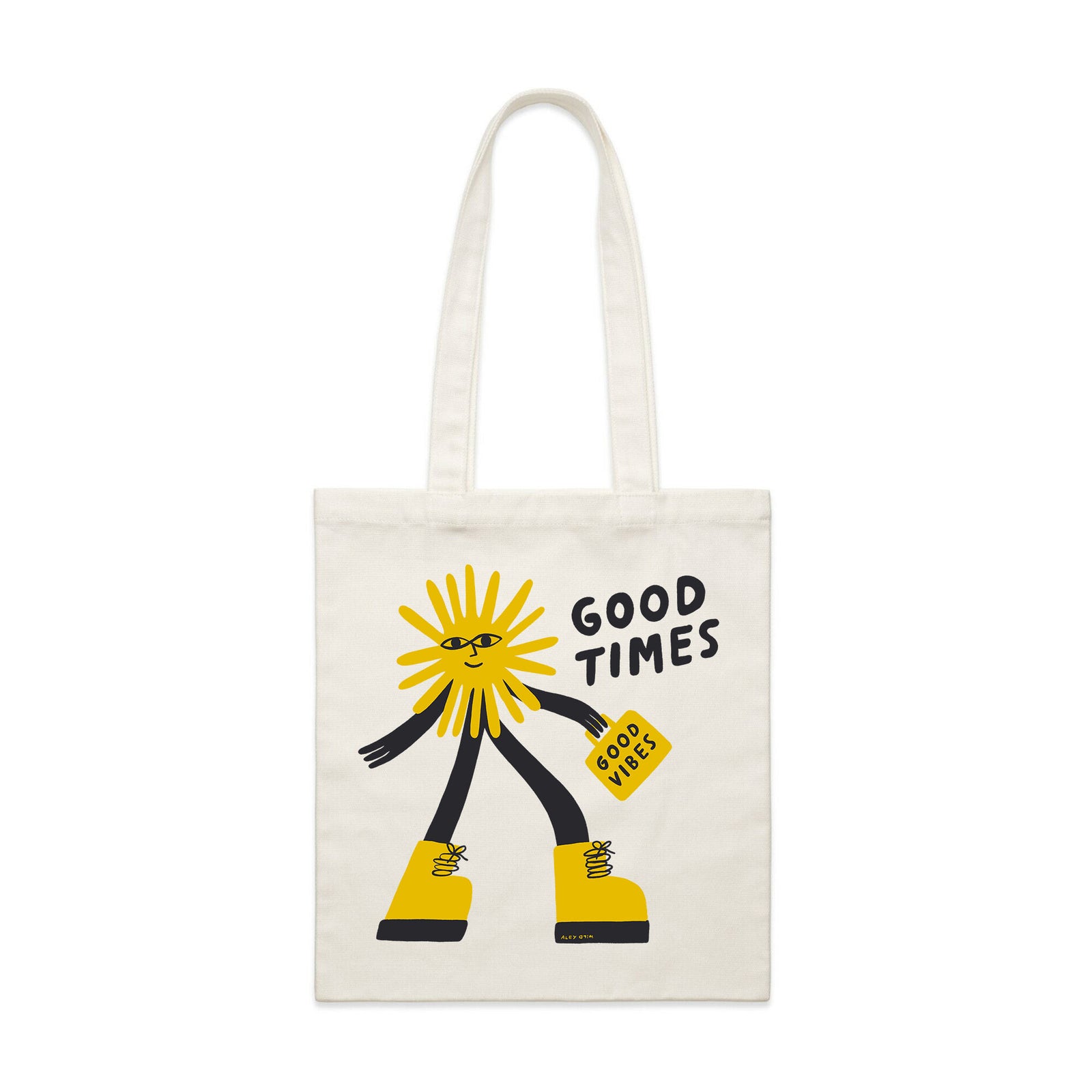 Cream parcel tote with Good Times Tote graphic by Lonely Kids Club