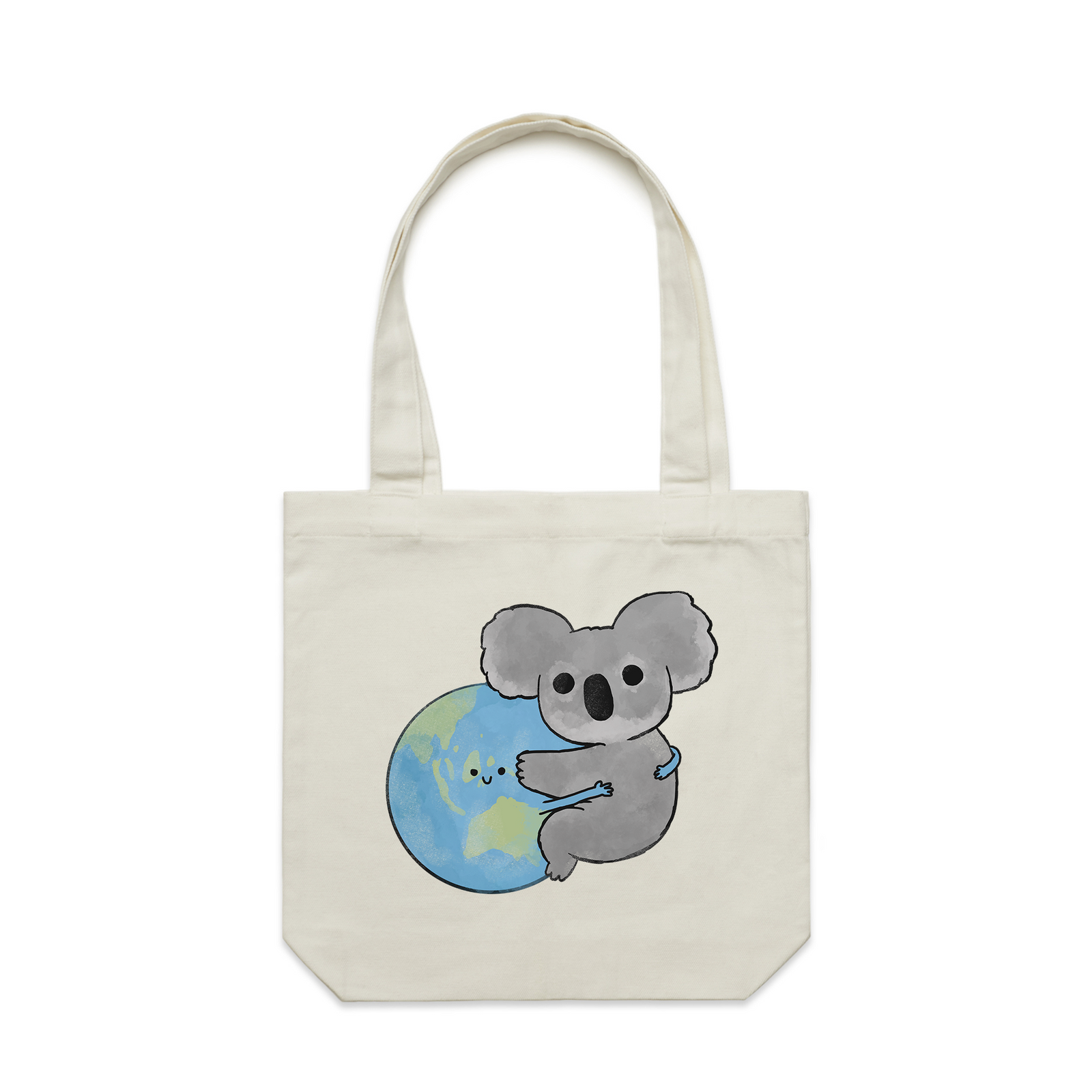 Cream carrie tote with Hanging Koala Tote graphic by Lonely Kids Club