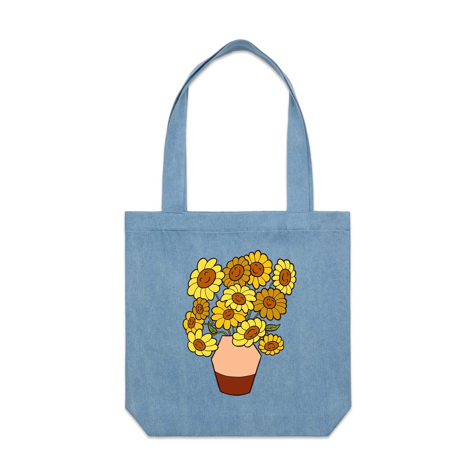 Denim carrie tote with Happy Sunflowers Tote graphic by Lonely Kids Club