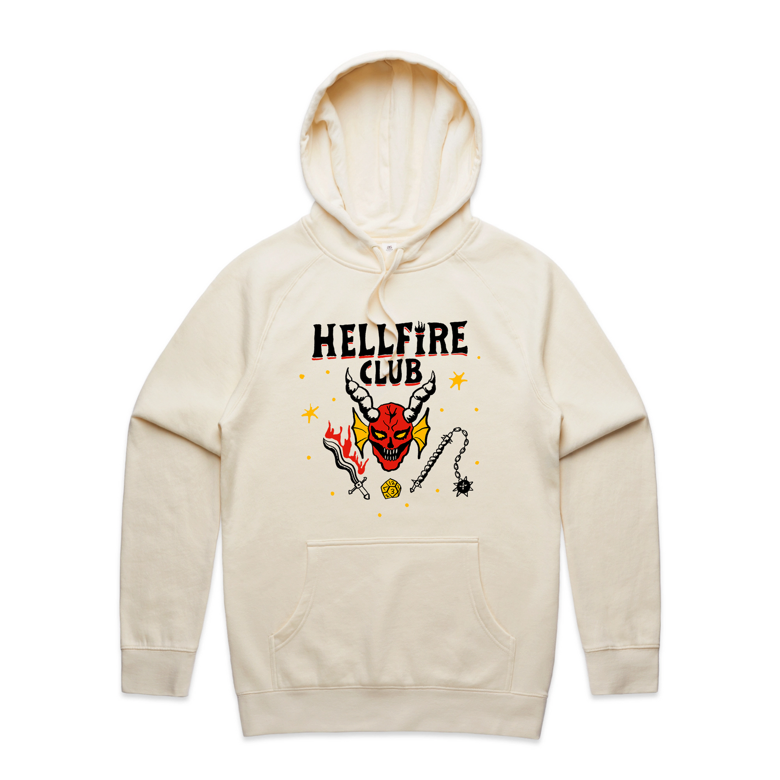 Ecru regular hoodie with Dungeon Club Hoodie graphic by Lonely Kids Club