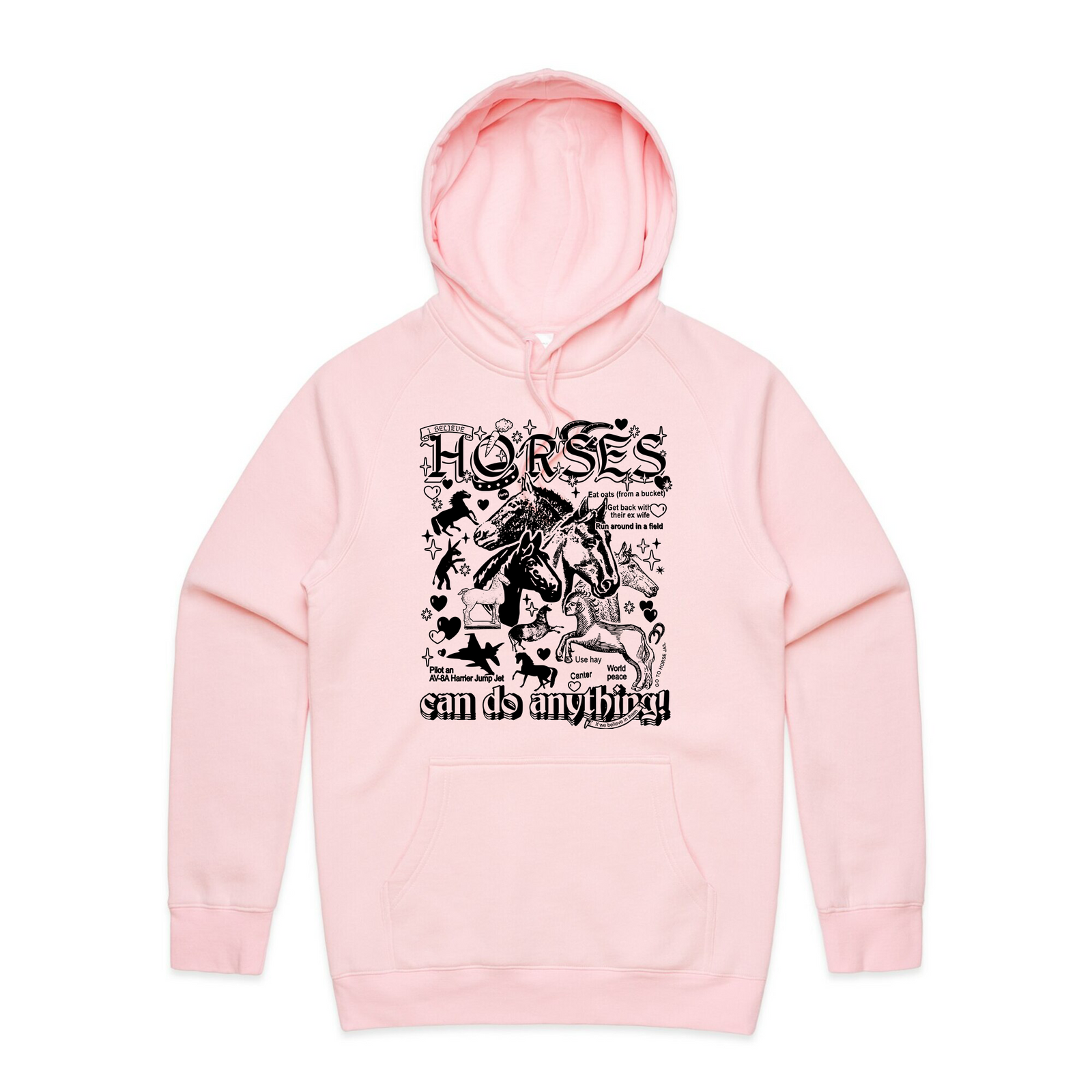 Pink regular hoodie with Horses Hoodie graphic by Lonely Kids Club