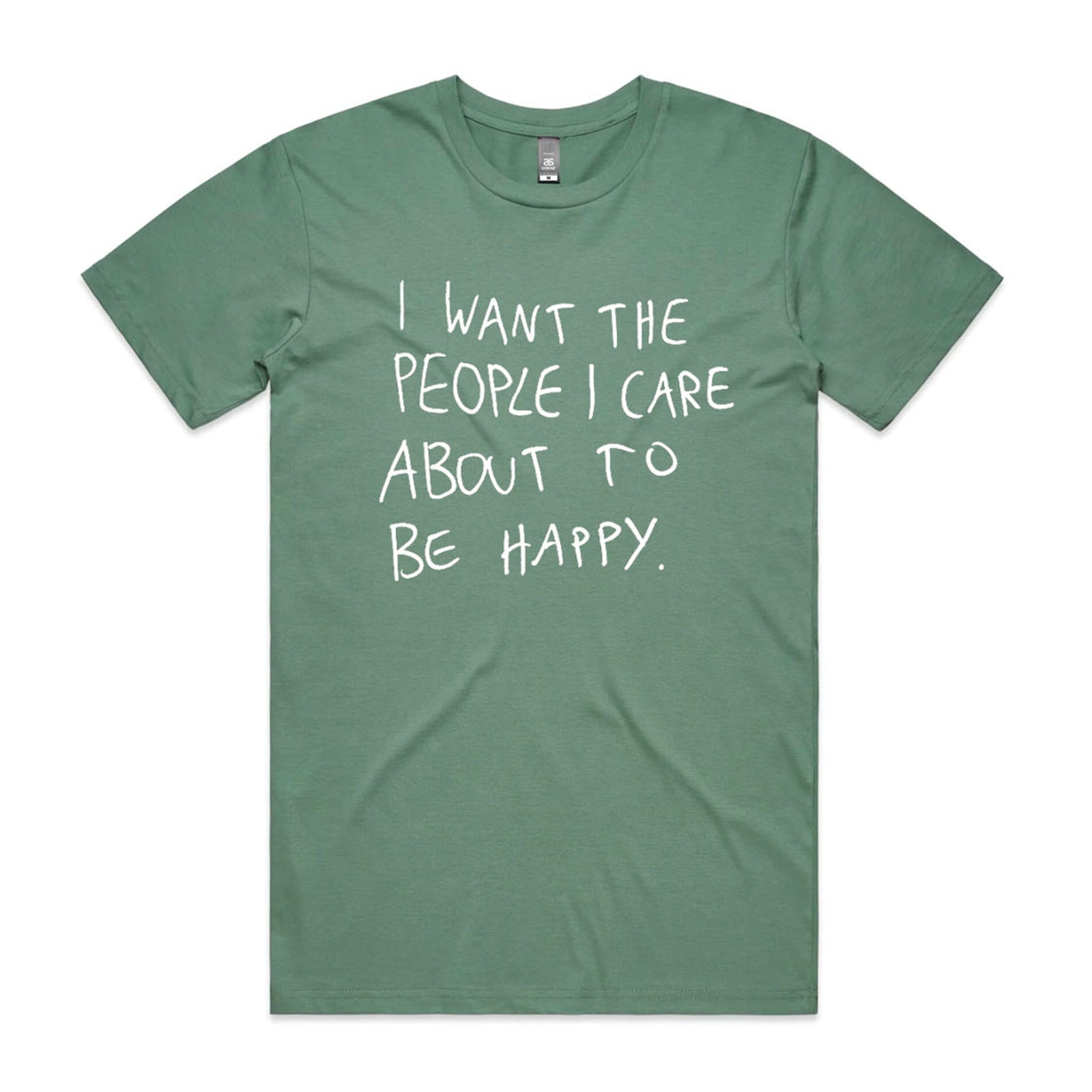 Sage unisex t-shirt with I Care graphic by Lonely Kids Club