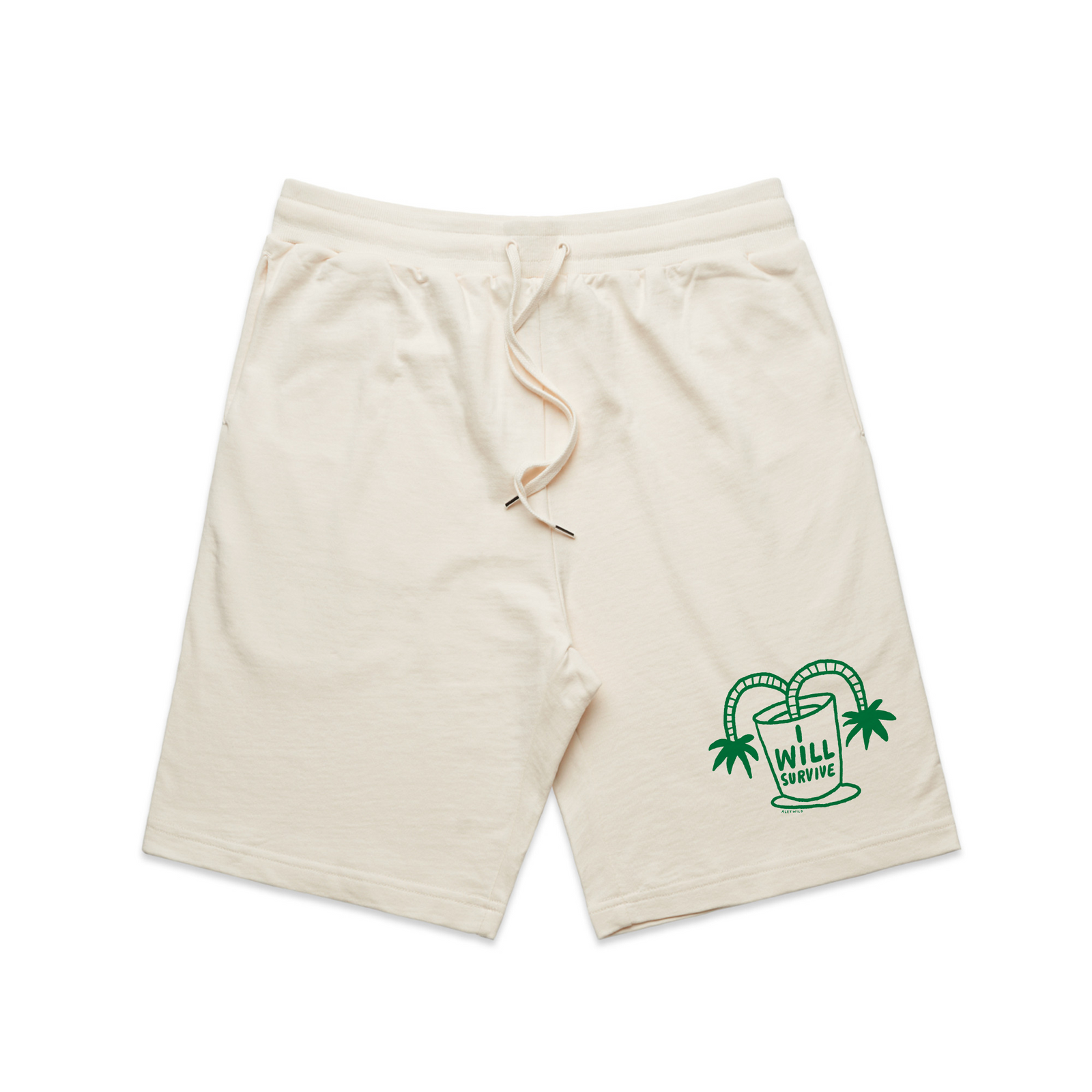 Ecru regular heavy shorts with I Will Survive Shorts graphic by Lonely Kids Club