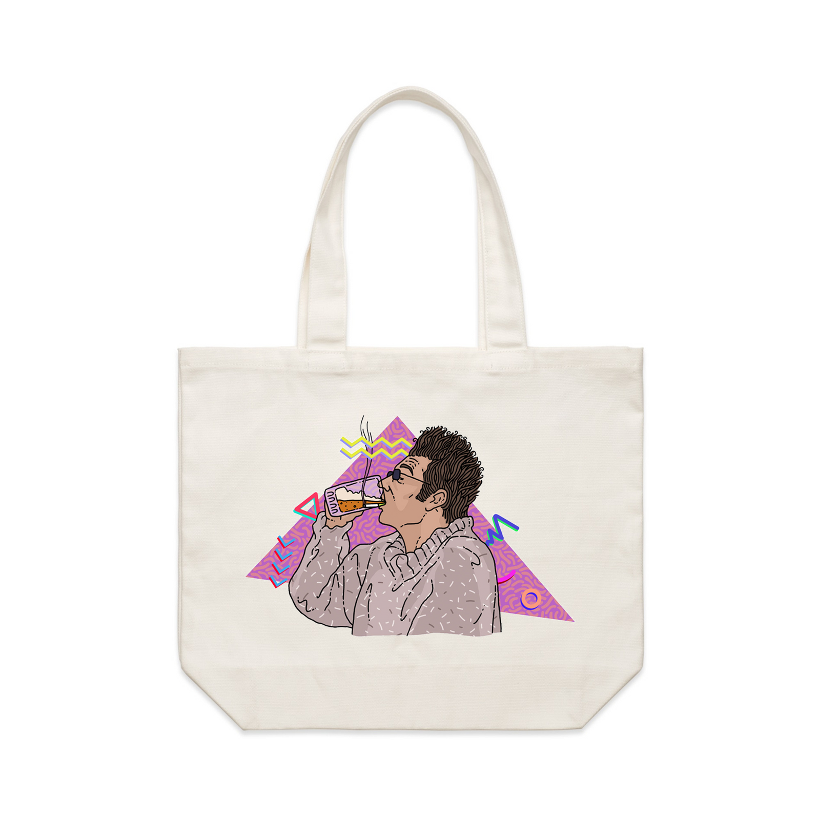 Cream shoulder tote with Kramer Tote graphic by Lonely Kids Club