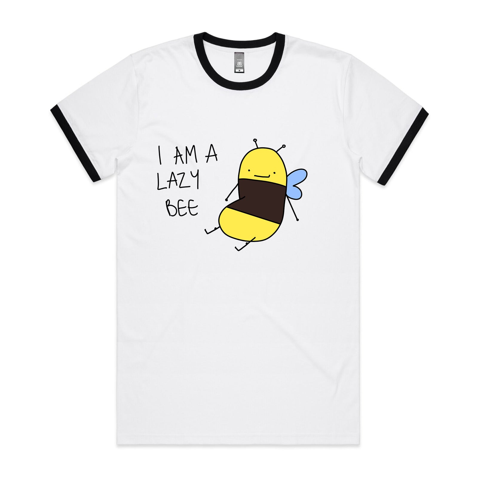 Black/White Ringer unisex t-shirt with Lazy Bee graphic by Lonely Kids Club