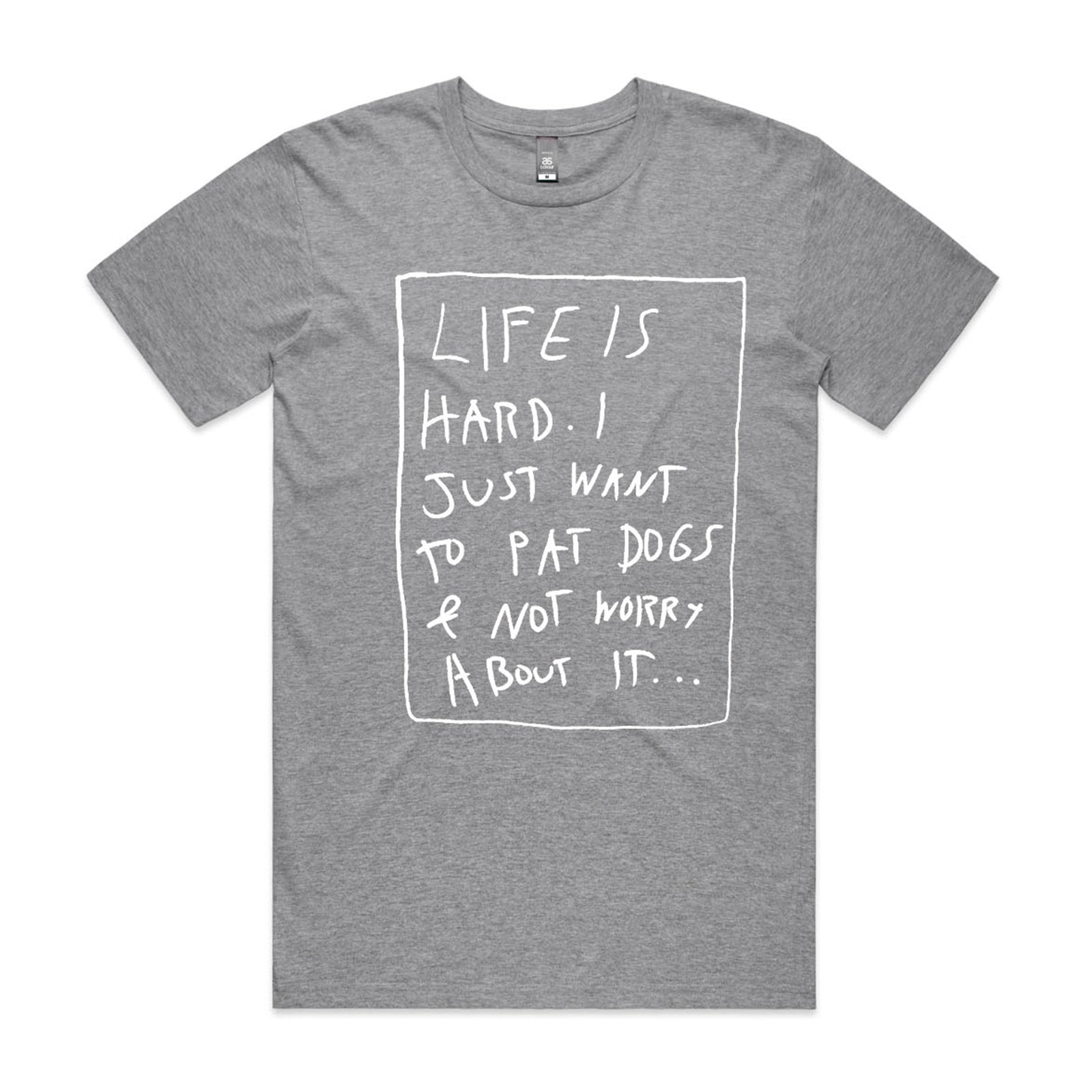 Grey Marle unisex t-shirt with Life Is Hard graphic by Lonely Kids Club