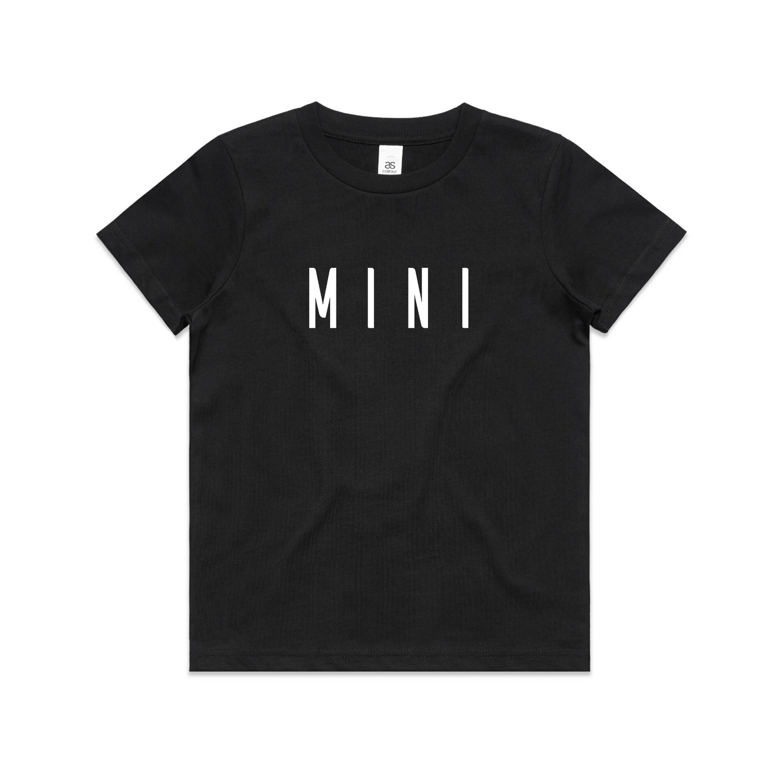 Black kids t-shirt with Mini Matching Kids graphic by Lonely Kids Club