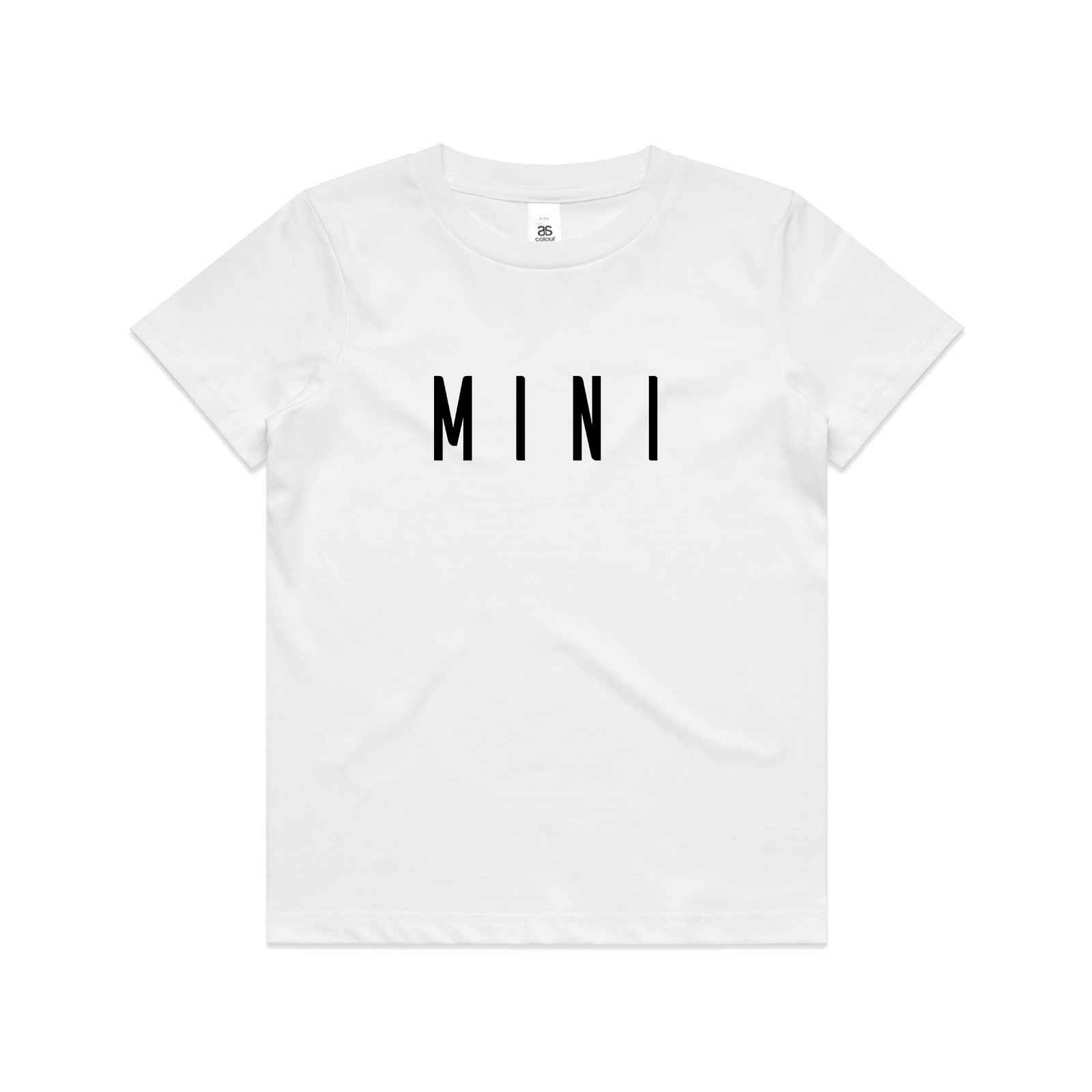 White kids t-shirt with Mini Matching Kids graphic by Lonely Kids Club
