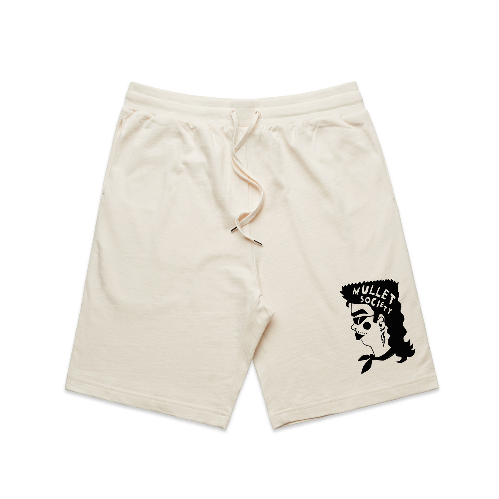 Ecru regular heavy shorts with Mullet Society Shorts graphic by Lonely Kids Club