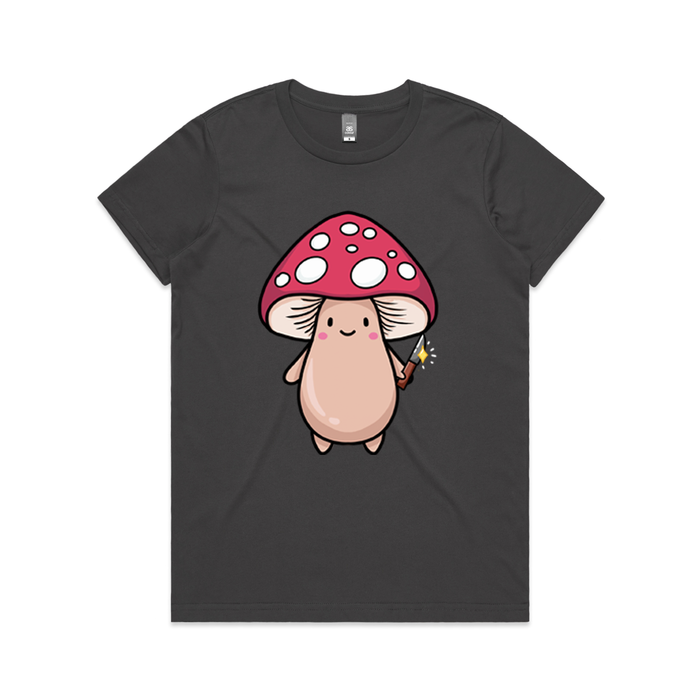 Faded Black fitted womens t-shirt with Mushkill graphic by Lonely Kids Club