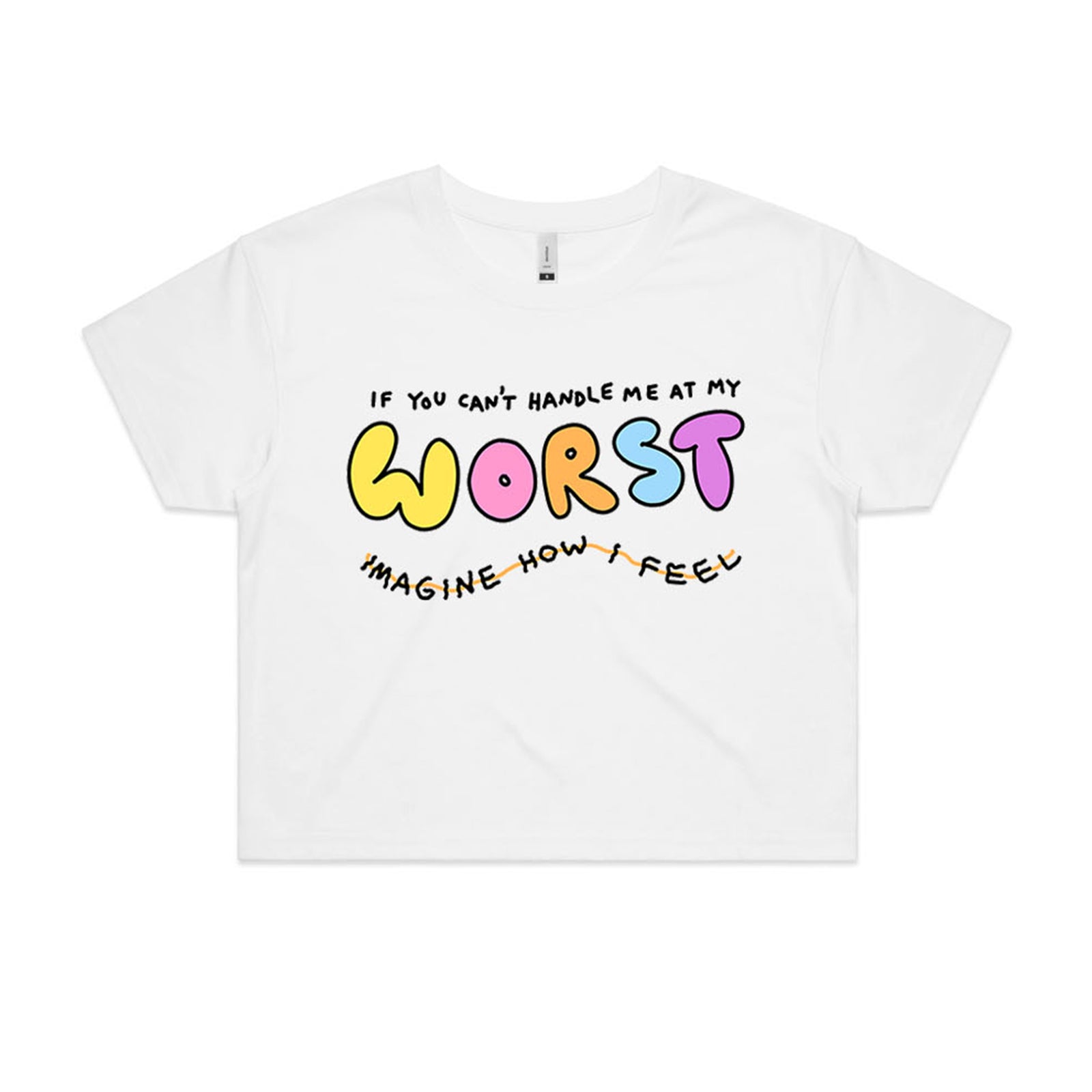 White crop top with My Worst graphic by Lonely Kids Club