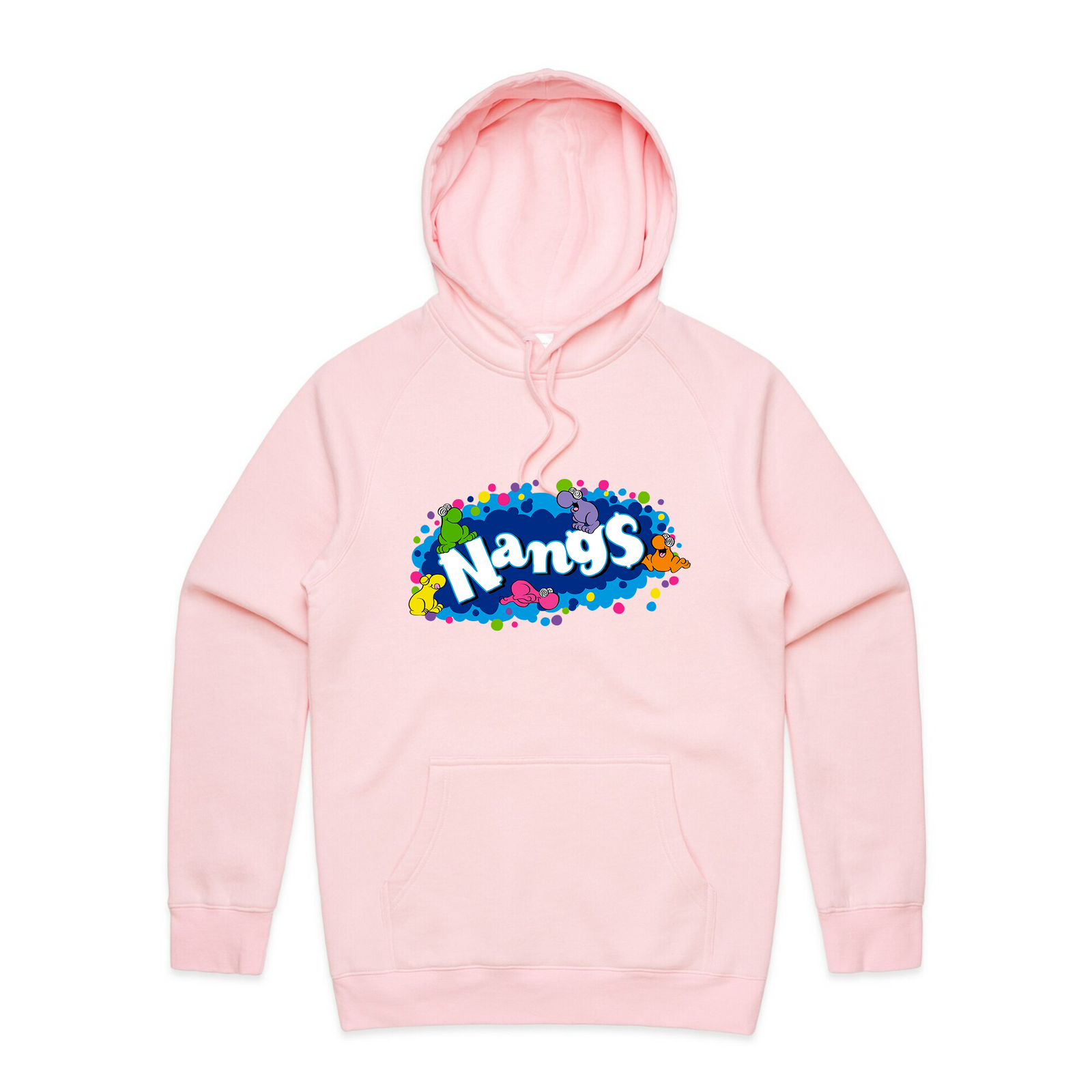 Pink regular hoodie with Nangs Hoodie graphic by Lonely Kids Club