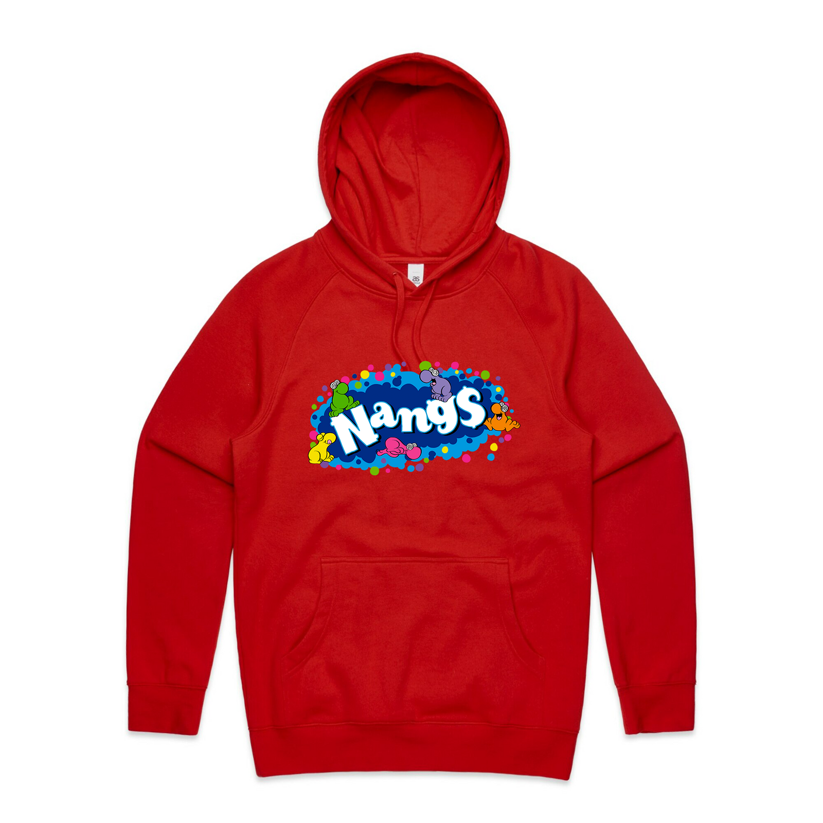 Red regular hoodie with Nangs Hoodie graphic by Lonely Kids Club