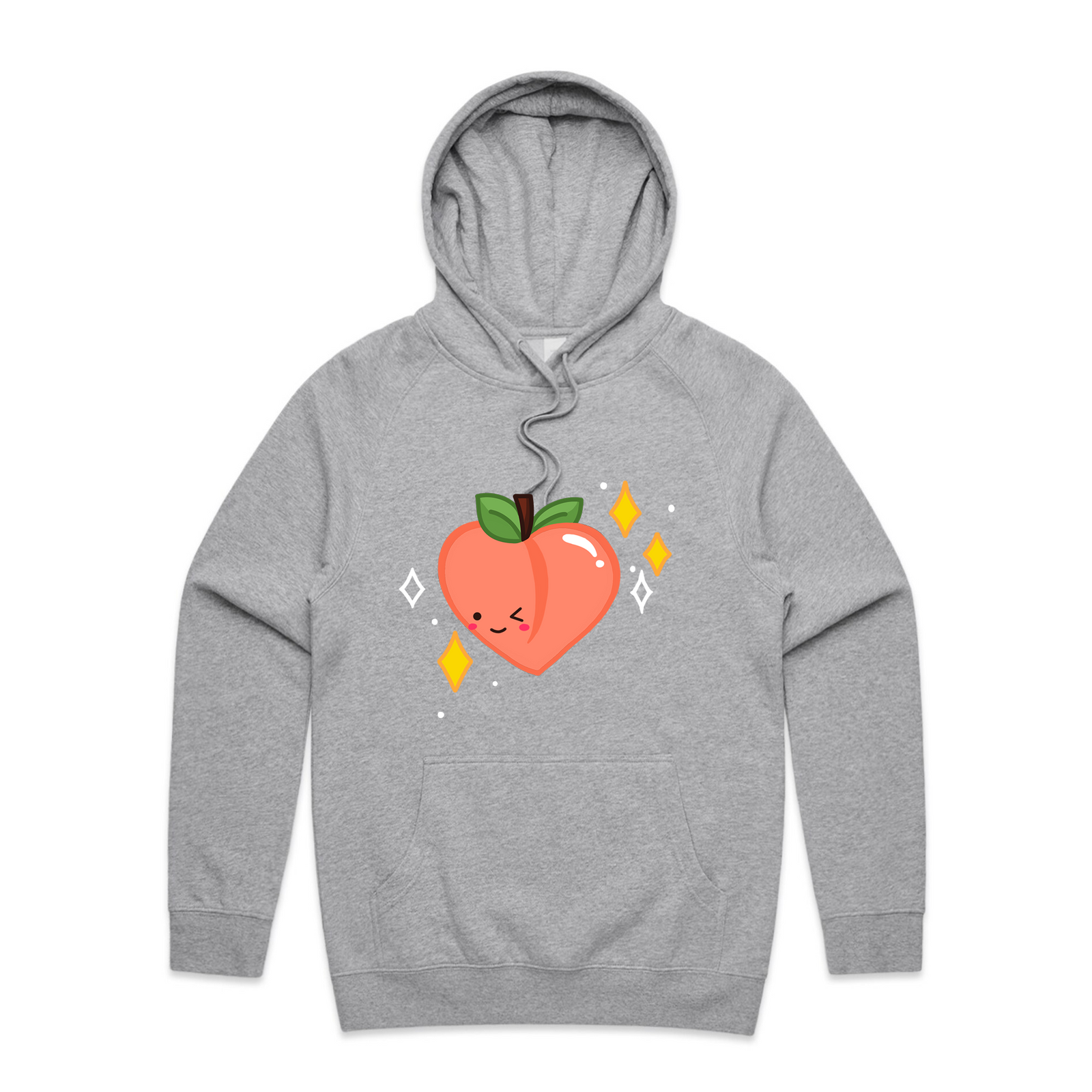 Grey Marle regular hoodie with Peachy Hoodie graphic by Lonely Kids Club