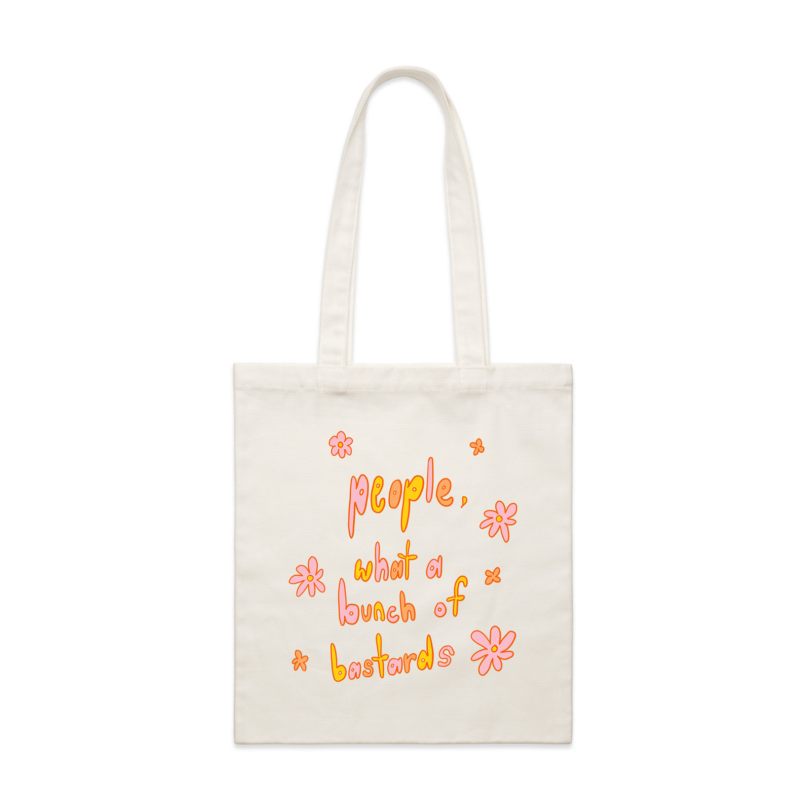 Cream parcel tote with People Are Bastards Tote graphic by Lonely Kids Club