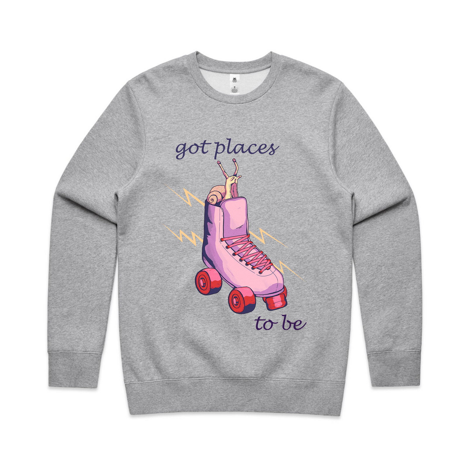 Grey Marle regular jumper with Places To Be Jumper graphic by Lonely Kids Club