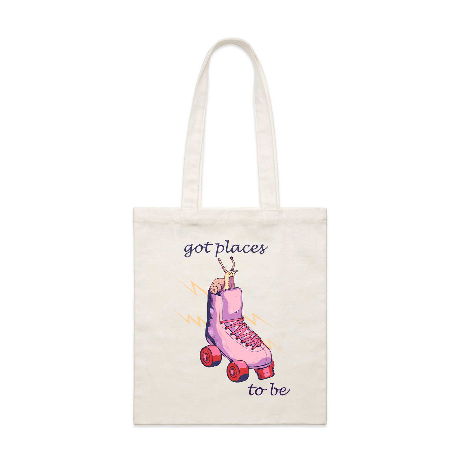 Cream parcel tote with Places To Be Tote graphic by Lonely Kids Club