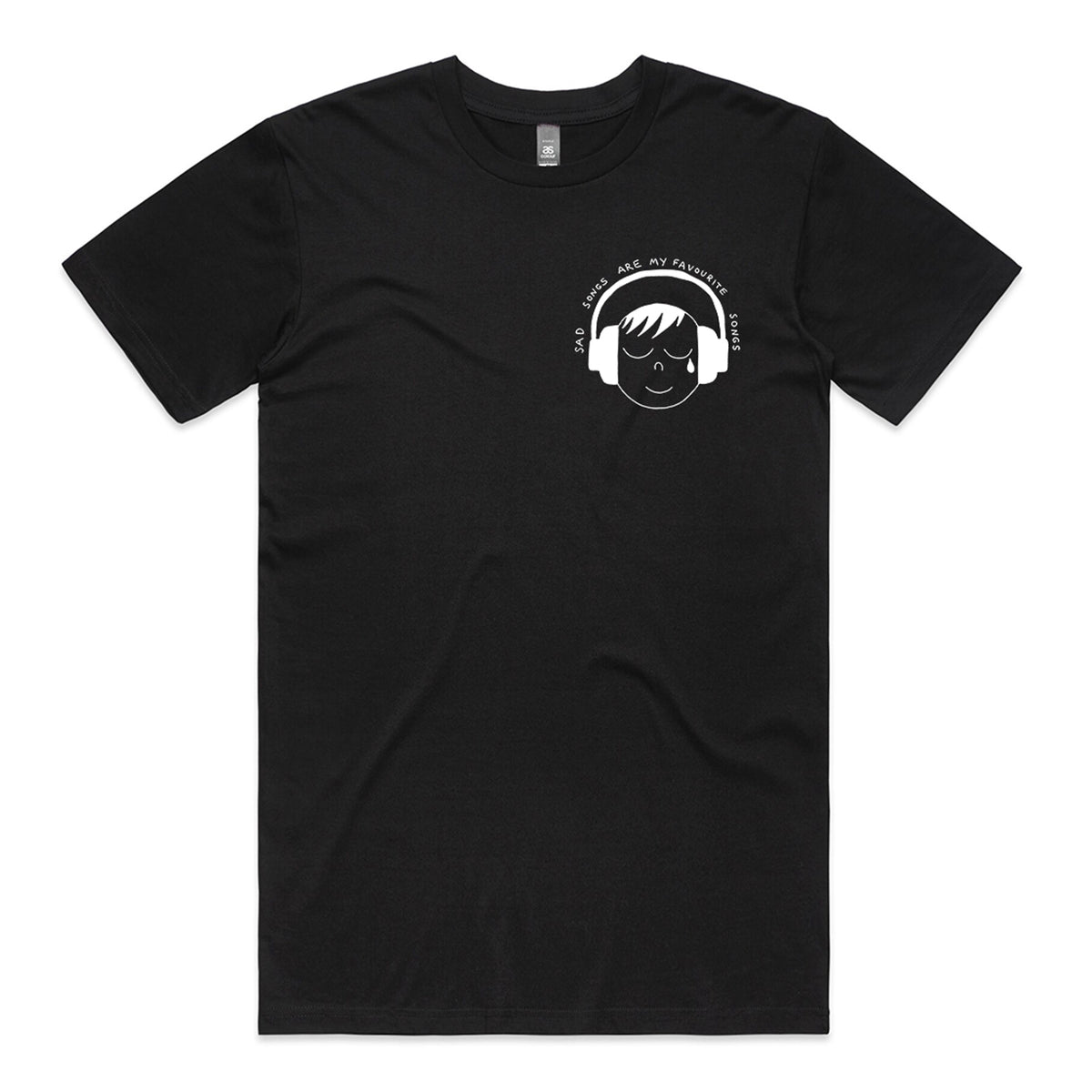 Black unisex t-shirt with Sad Songs graphic by Lonely Kids Club
