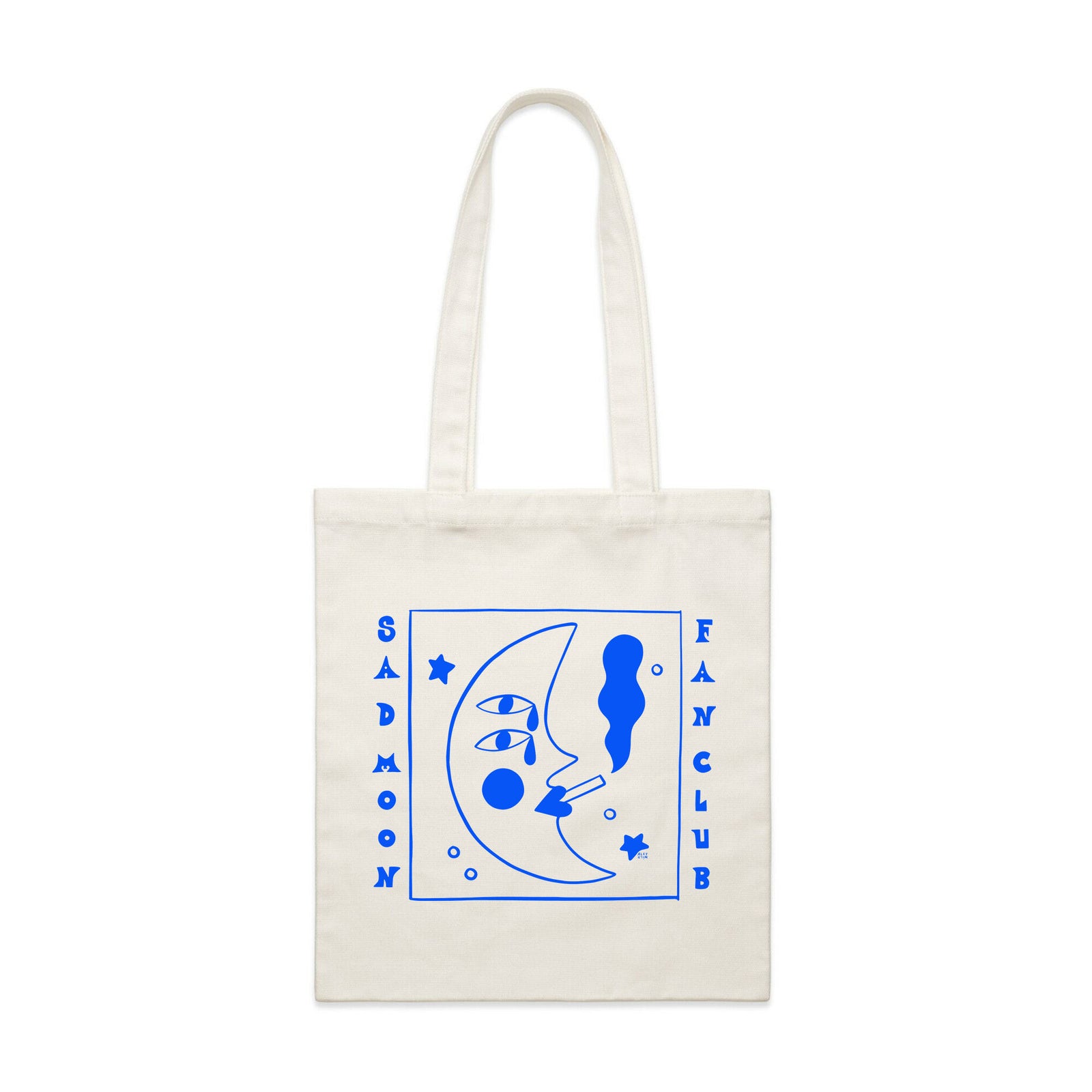 Cream parcel tote with Sad Moon Fan Club Tote graphic by Lonely Kids Club