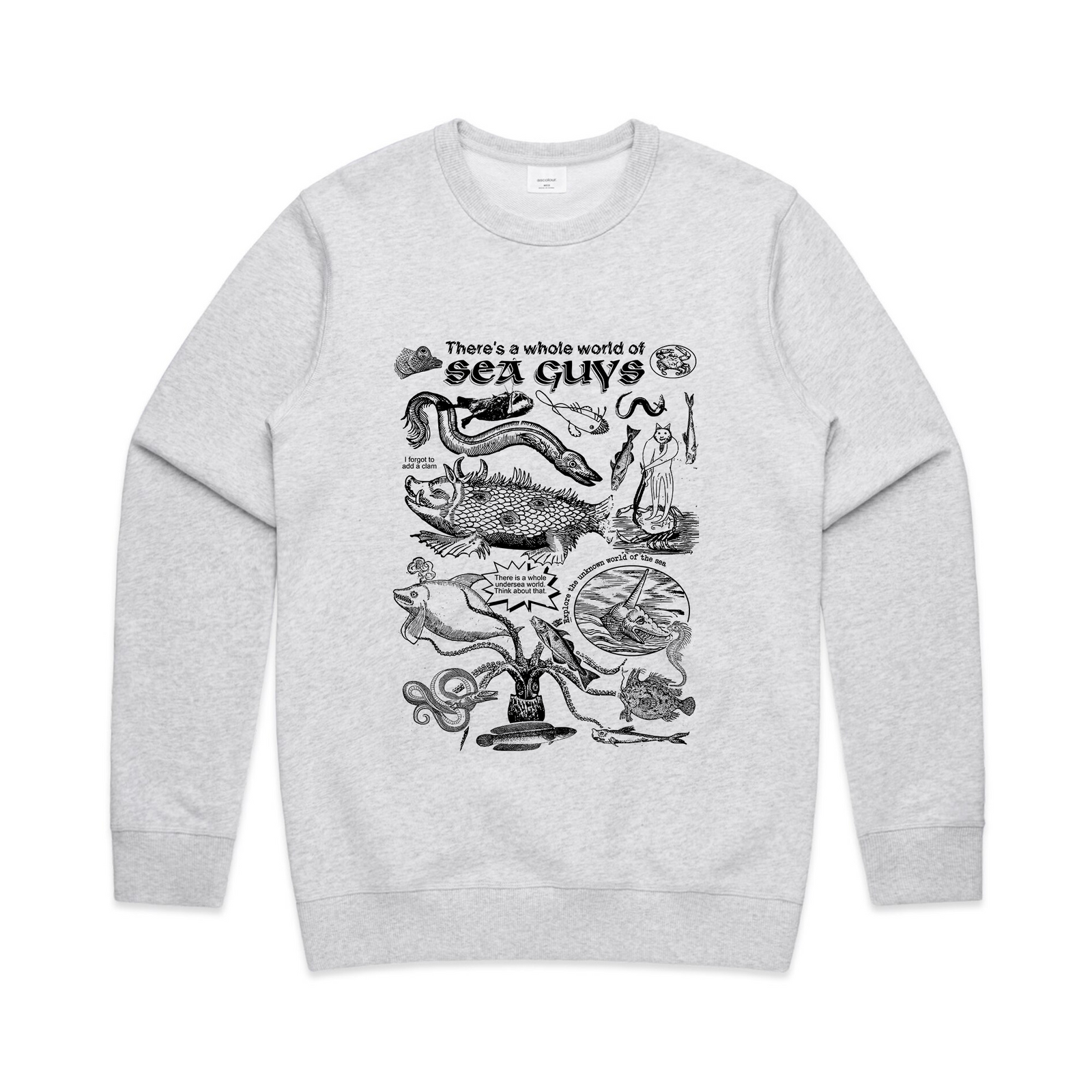 White Marle regular jumper with Sea Guys Jumper graphic by Lonely Kids Club