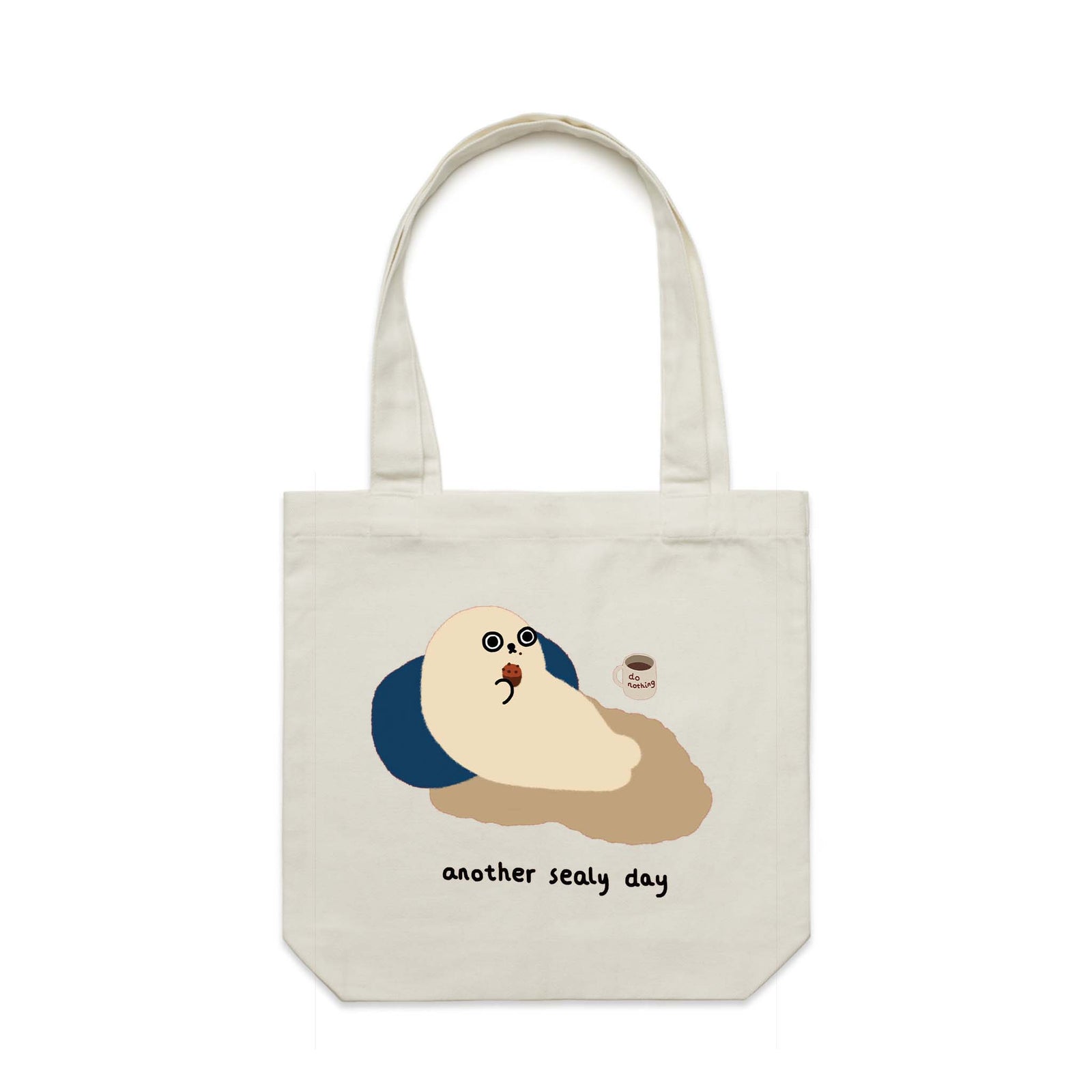 Cream carrie tote with Sealy Day Tote graphic by Lonely Kids Club