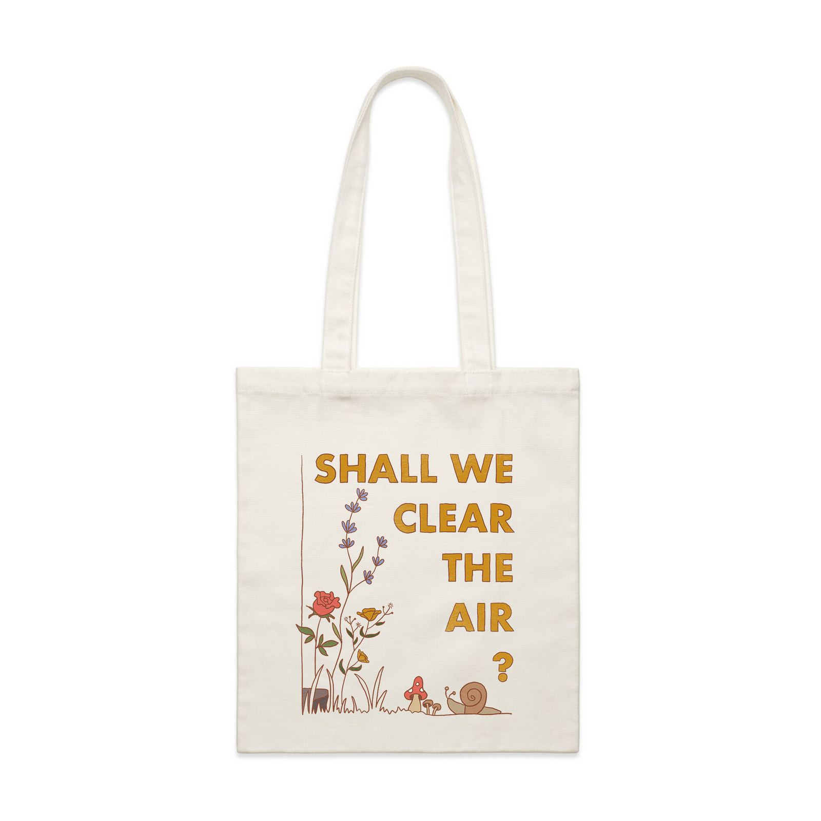 Cream parcel tote with Clear The Air Tote graphic by Lonely Kids Club