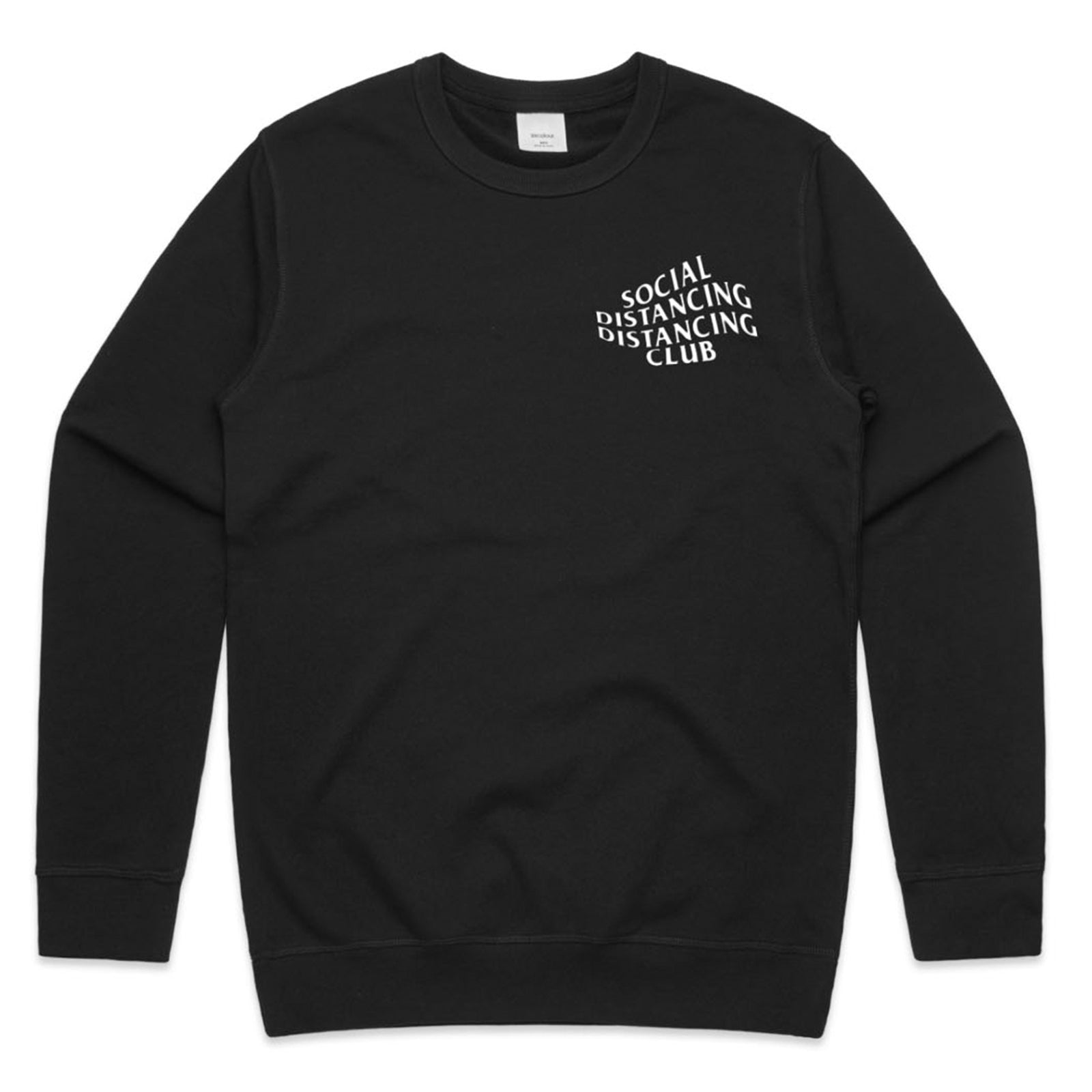 Black regular jumper with Social Distancing Distancing Club Jumper graphic by Lonely Kids Club