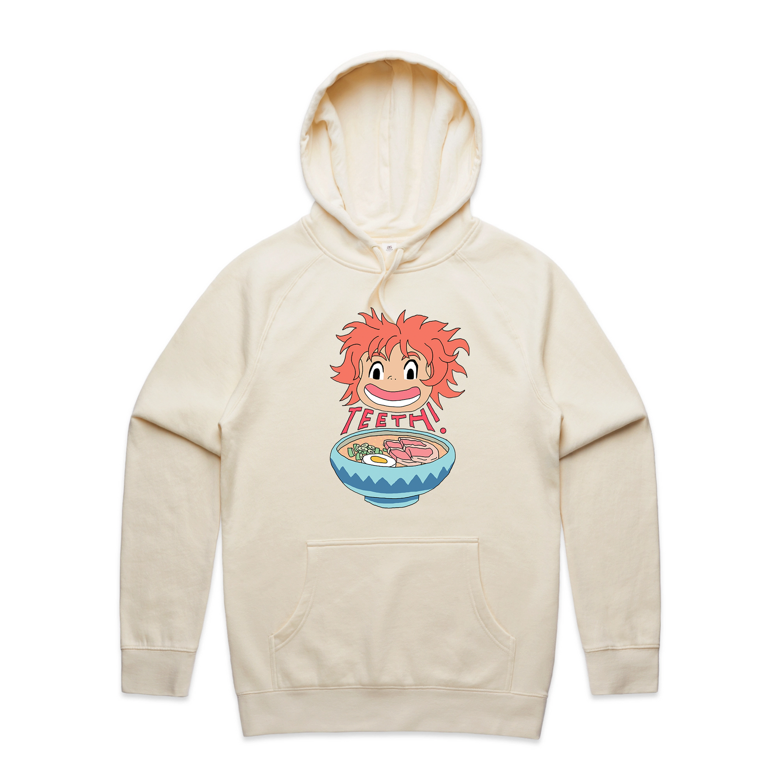 Ecru regular hoodie with Teeth Hoodie graphic by Lonely Kids Club