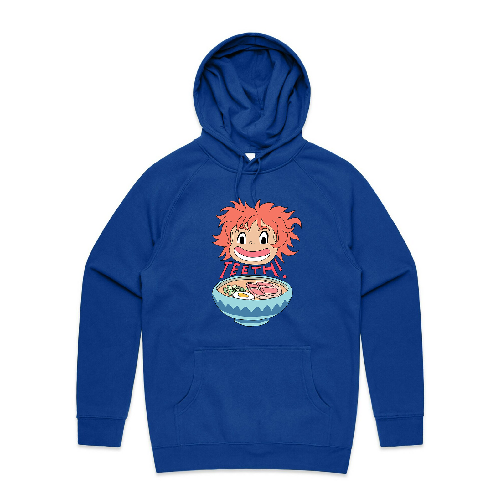 Royal Blue regular hoodie with Teeth Hoodie graphic by Lonely Kids Club