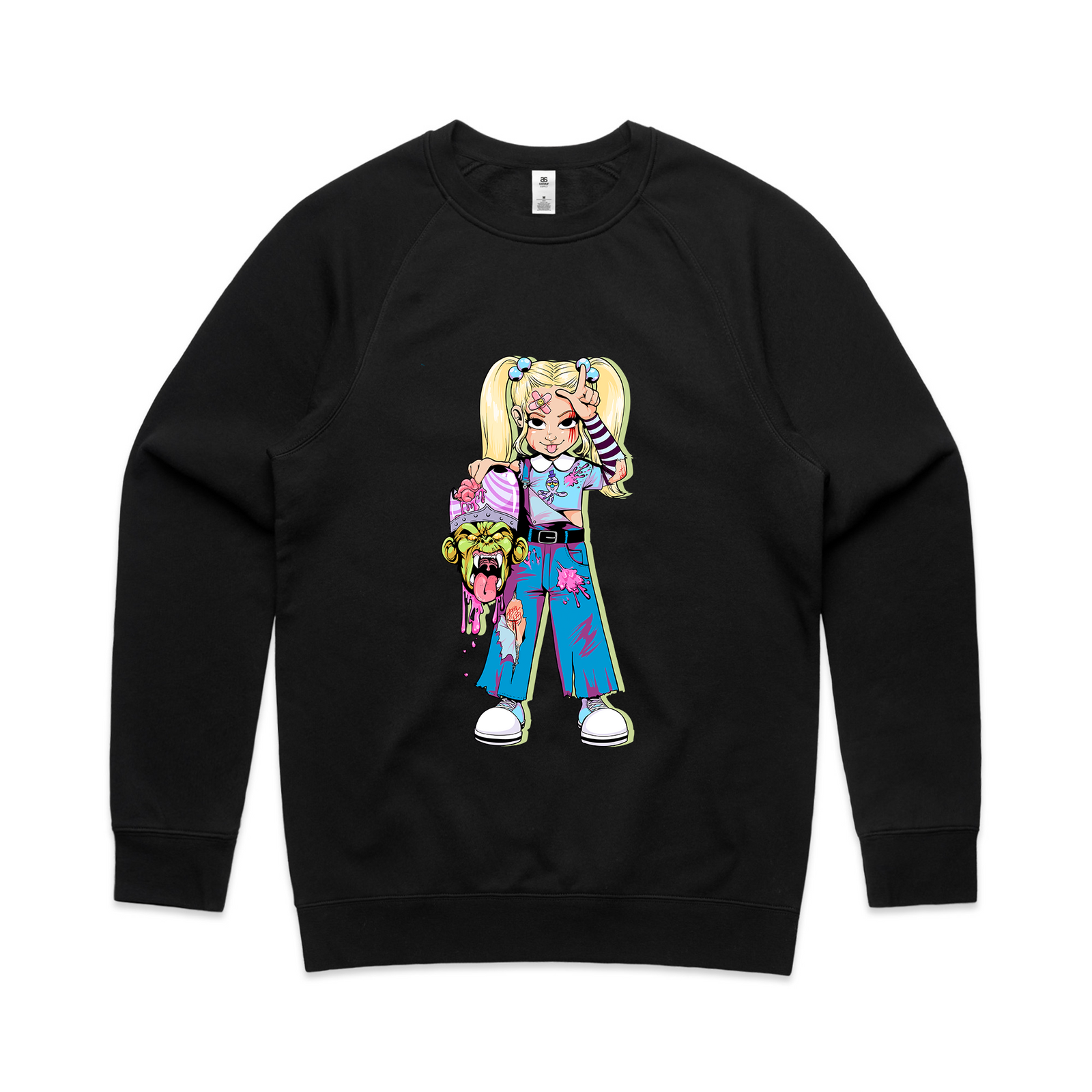 Black regular jumper with Tuff Bubbles Jumper graphic by Lonely Kids Club