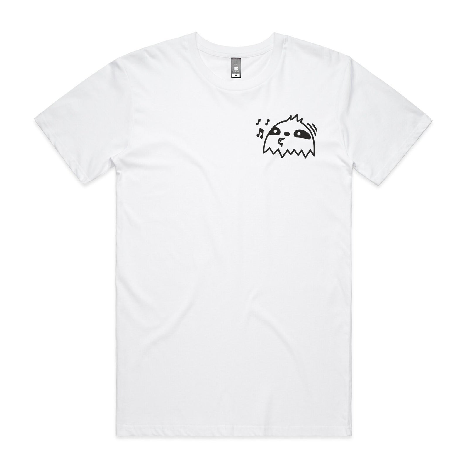 White unisex t-shirt with Whistling Travis graphic by Lonely Kids Club