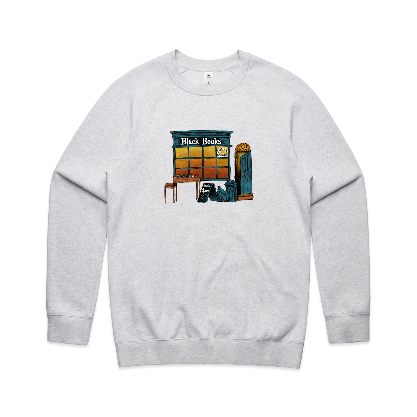 White Marle regular jumper with Book Store Jumper graphic by Lonely Kids Club