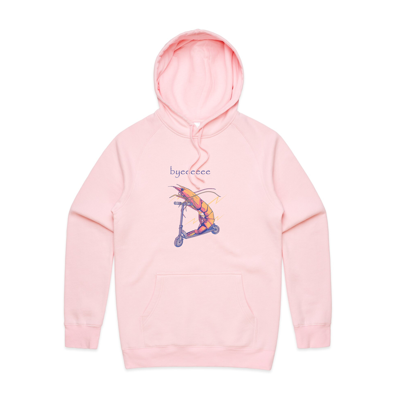 Pink regular hoodie with Byeeeeee Hoodie graphic by Lonely Kids Club