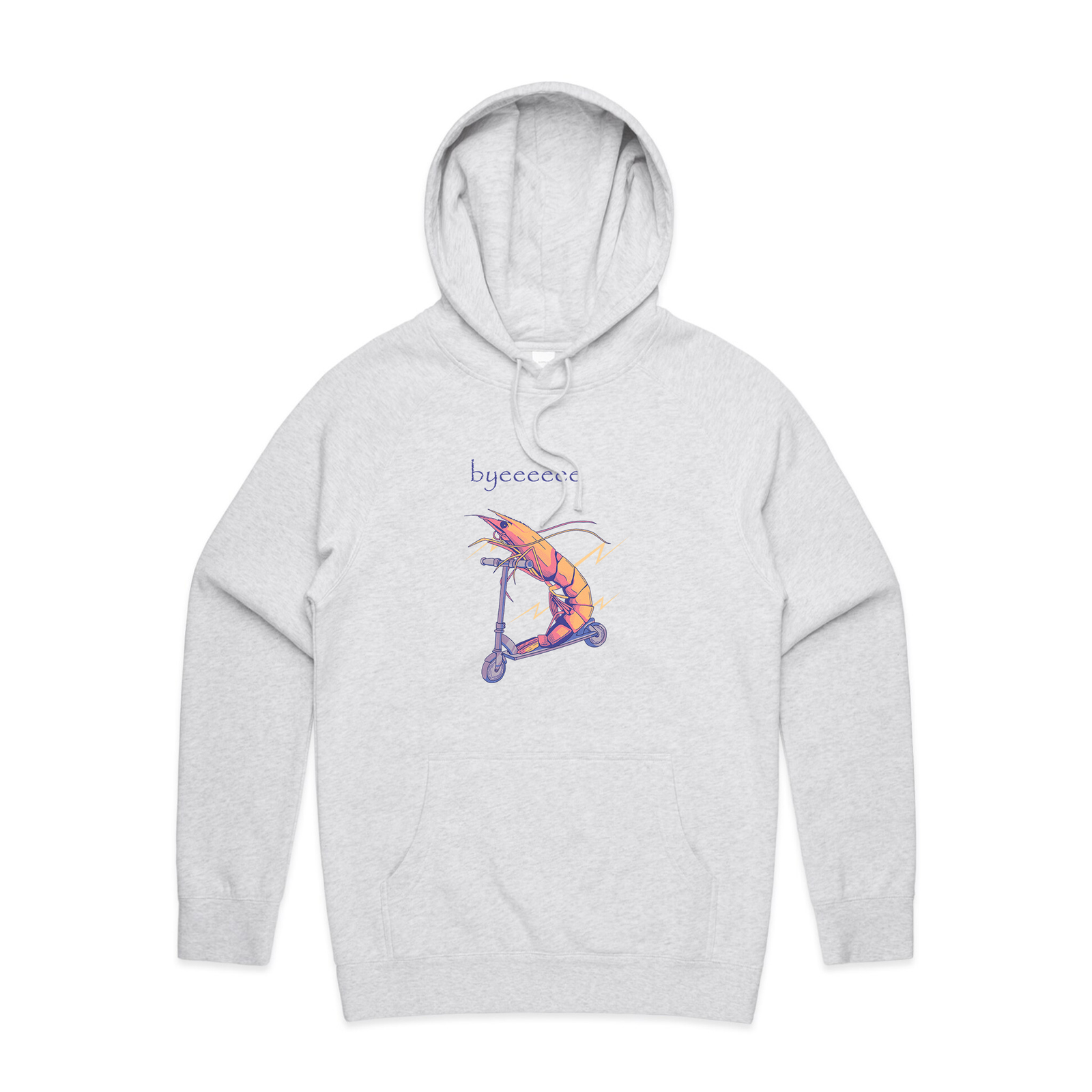 White Marle regular hoodie with Byeeeeee Hoodie graphic by Lonely Kids Club