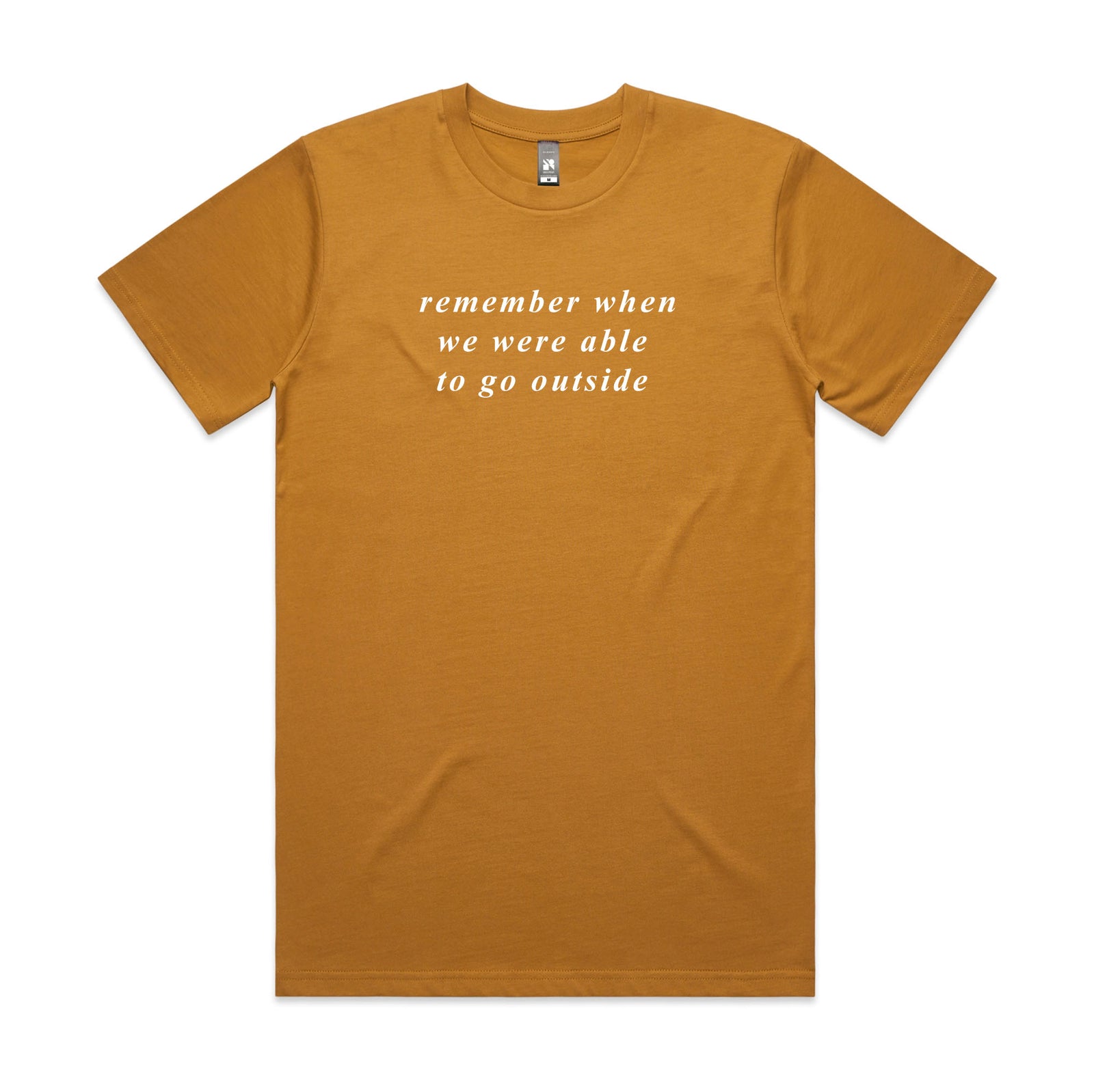 Camel unisex t-shirt with Remember Outside graphic by Lonely Kids Club