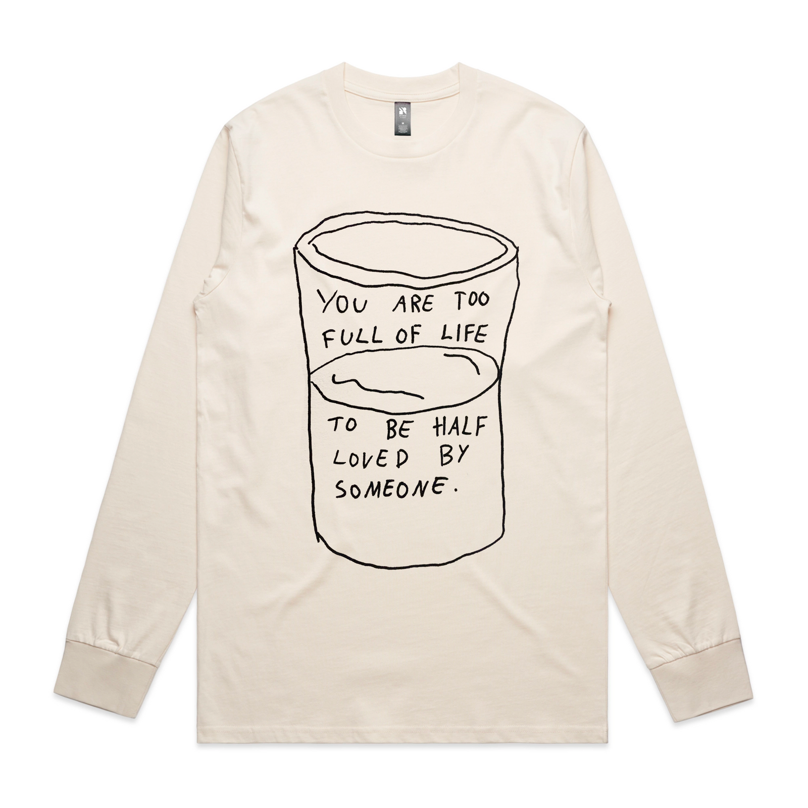 Natural long sleeve t-shirt with Full Of Love graphic by Lonely Kids Club