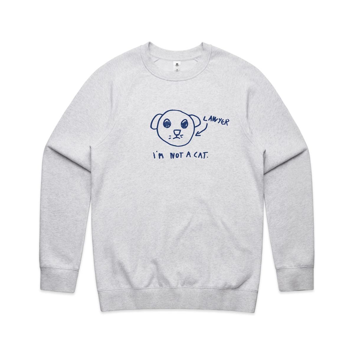 White Marle regular jumper with I'm Not A Cat Jumper graphic by Lonely Kids Club