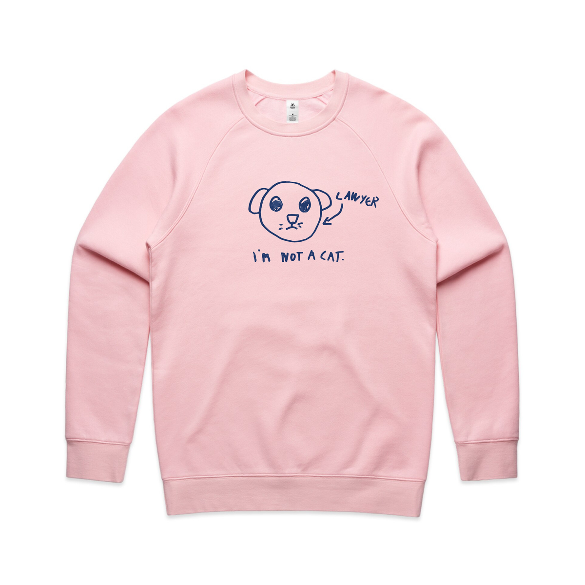 Pink regular jumper with I'm Not A Cat Jumper graphic by Lonely Kids Club