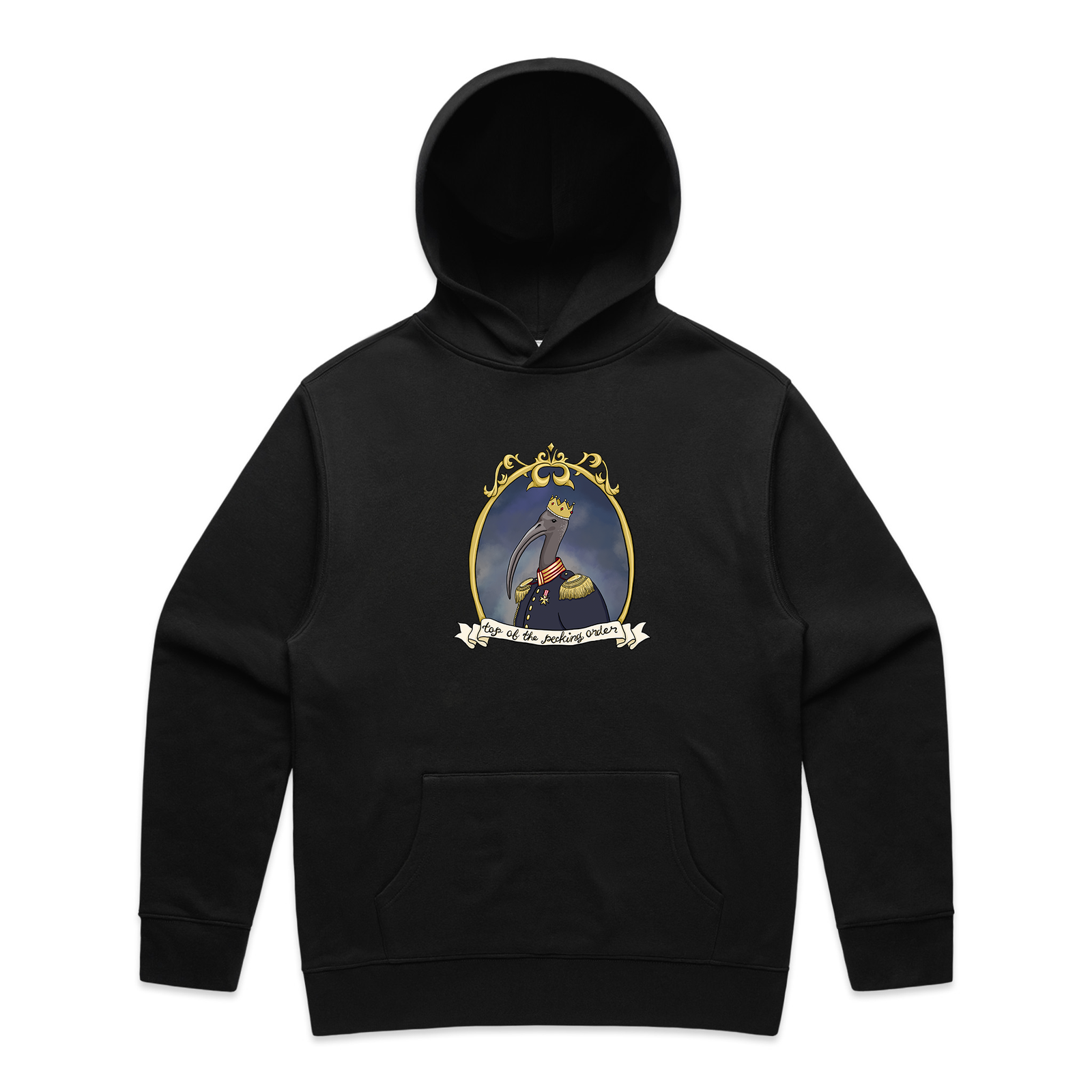 Black oversized hoodie with King Chicken Hoodie graphic by Lonely Kids Club