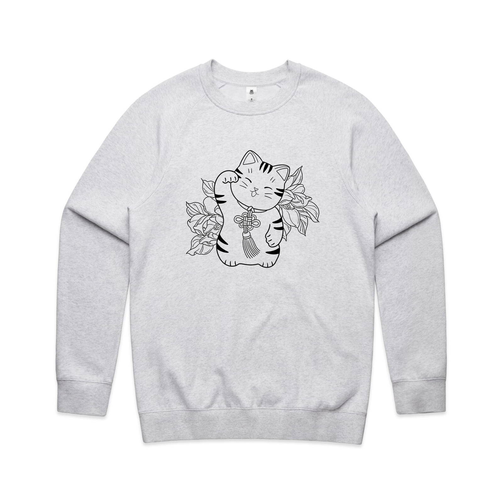 White Marle regular jumper with Lucky Cat Jumper graphic by Lonely Kids Club