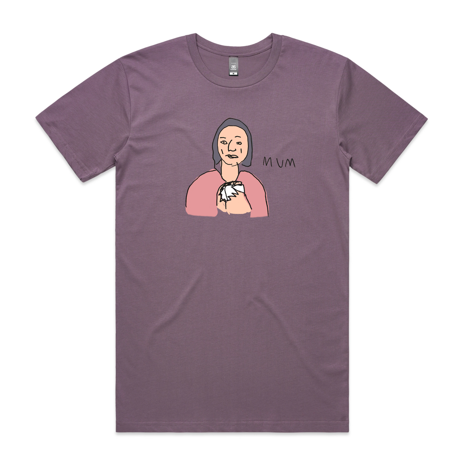 Mauve unisex t-shirt with Mum and Tea graphic by Lonely Kids Club