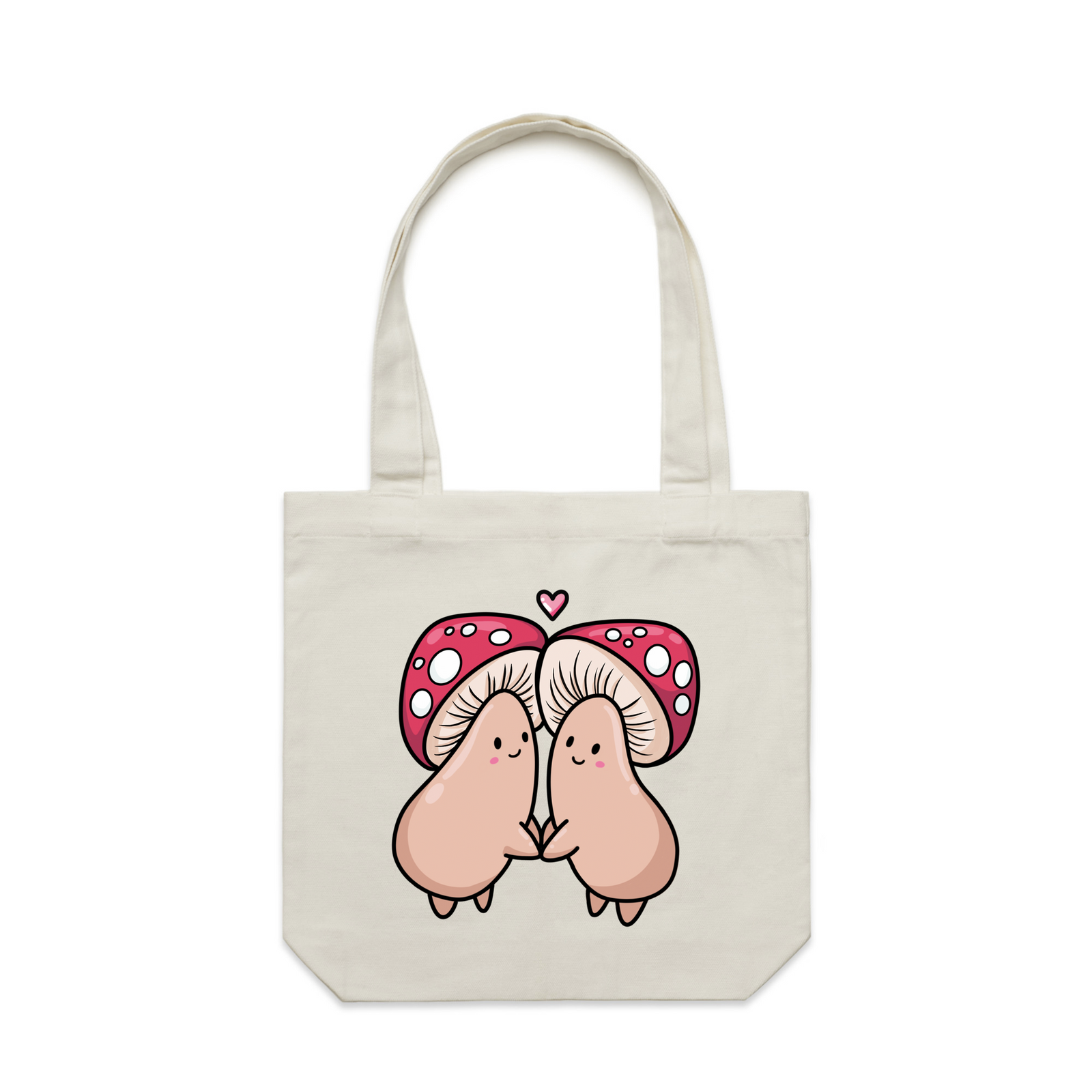 Cream carrie tote with Mush Be Love Tote graphic by Lonely Kids Club